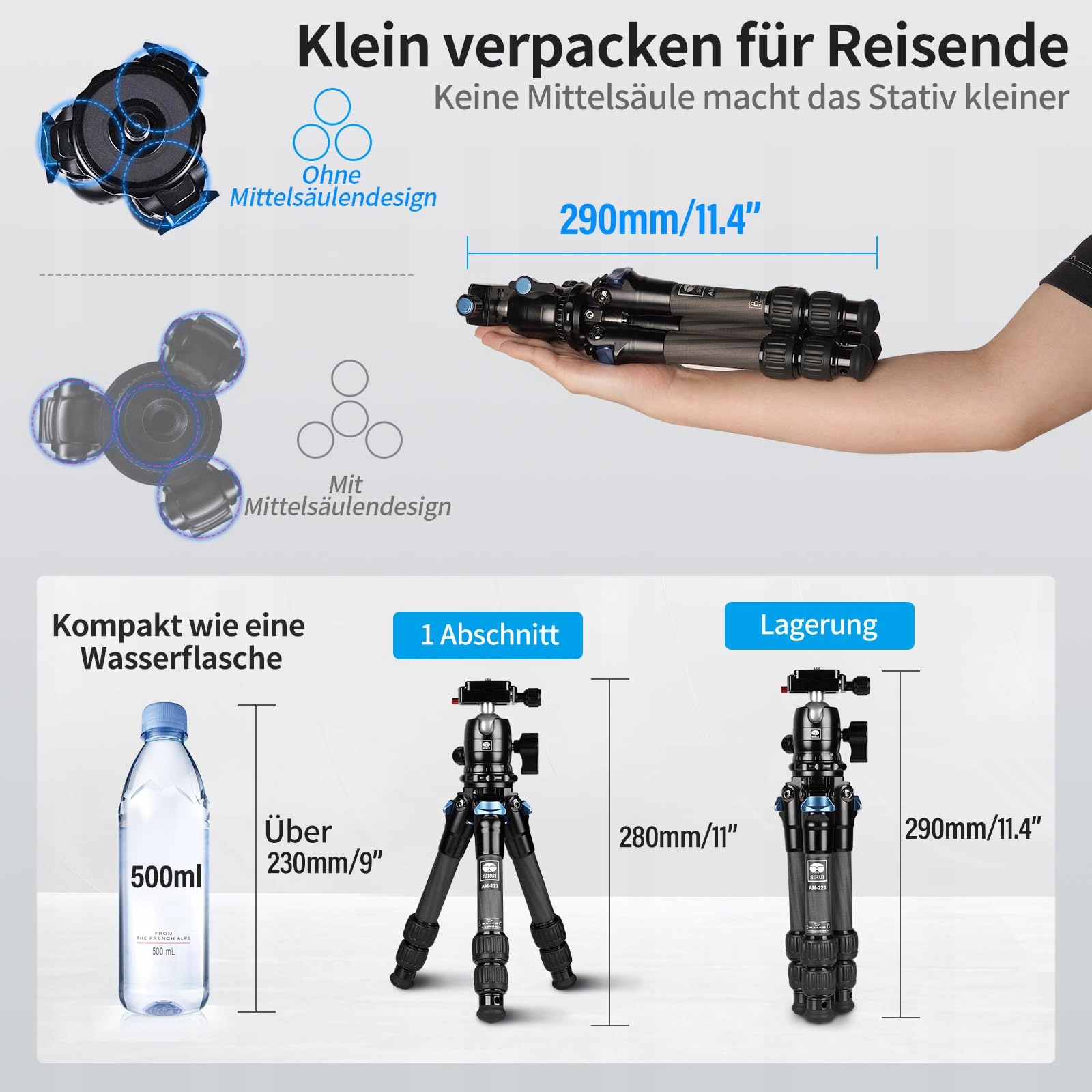 SIRUI AM-223 Statyw Węglowy Mini Kompaktowy Z Głowicą 360° Dla DSLR — miniatura 2