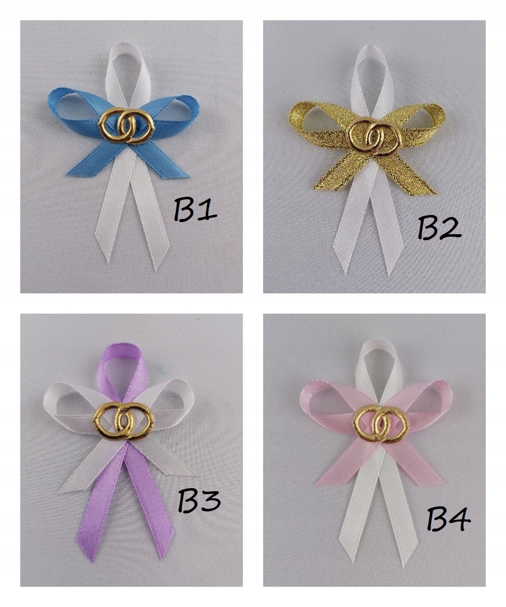 Kotyliony przypinki dla gości weselnych rodziców kokardki ślubne kolory Kolor dominujący wielokolorowy