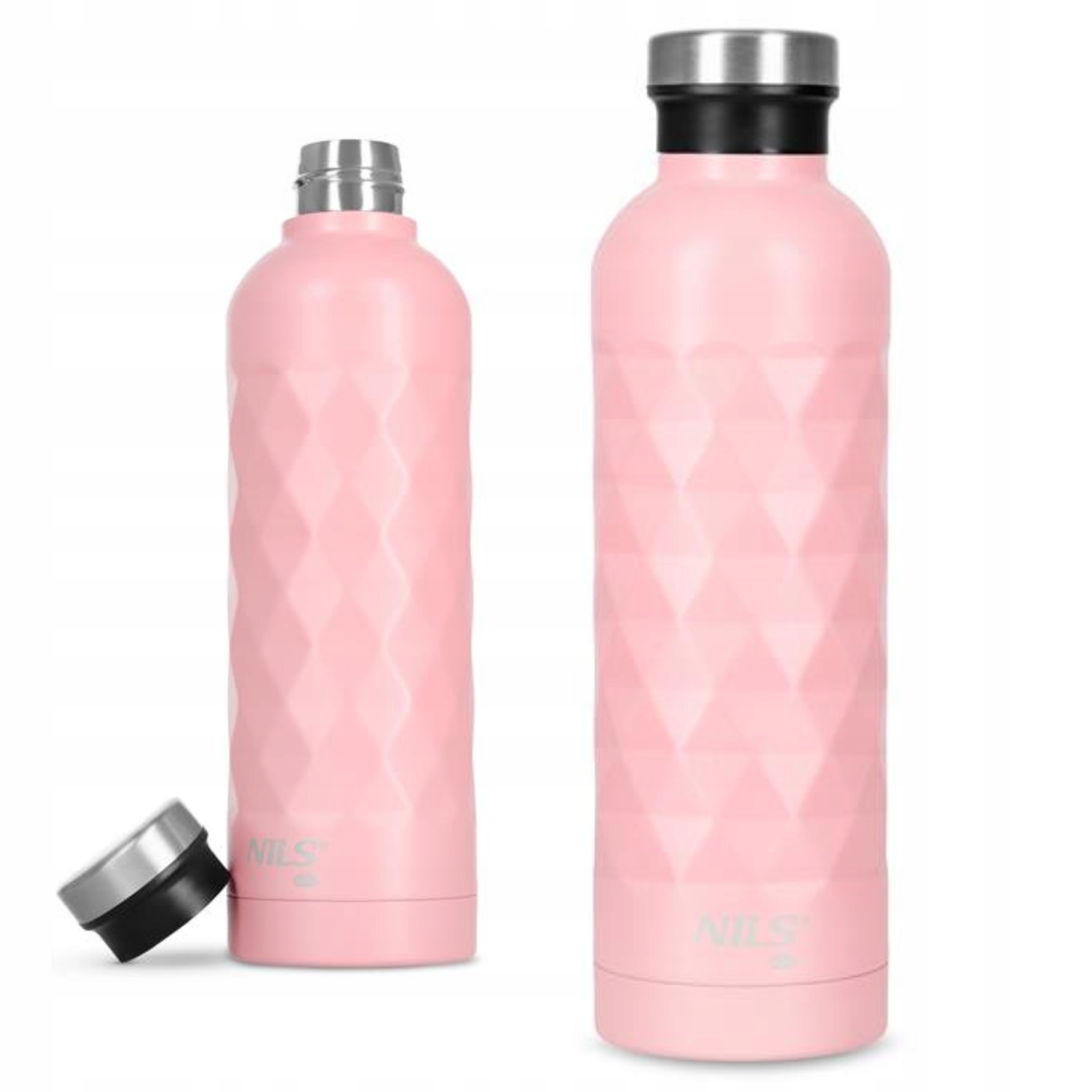 Butelka na wodę różowa 750ml stalowa bez Bpa szczelna Nils Camp