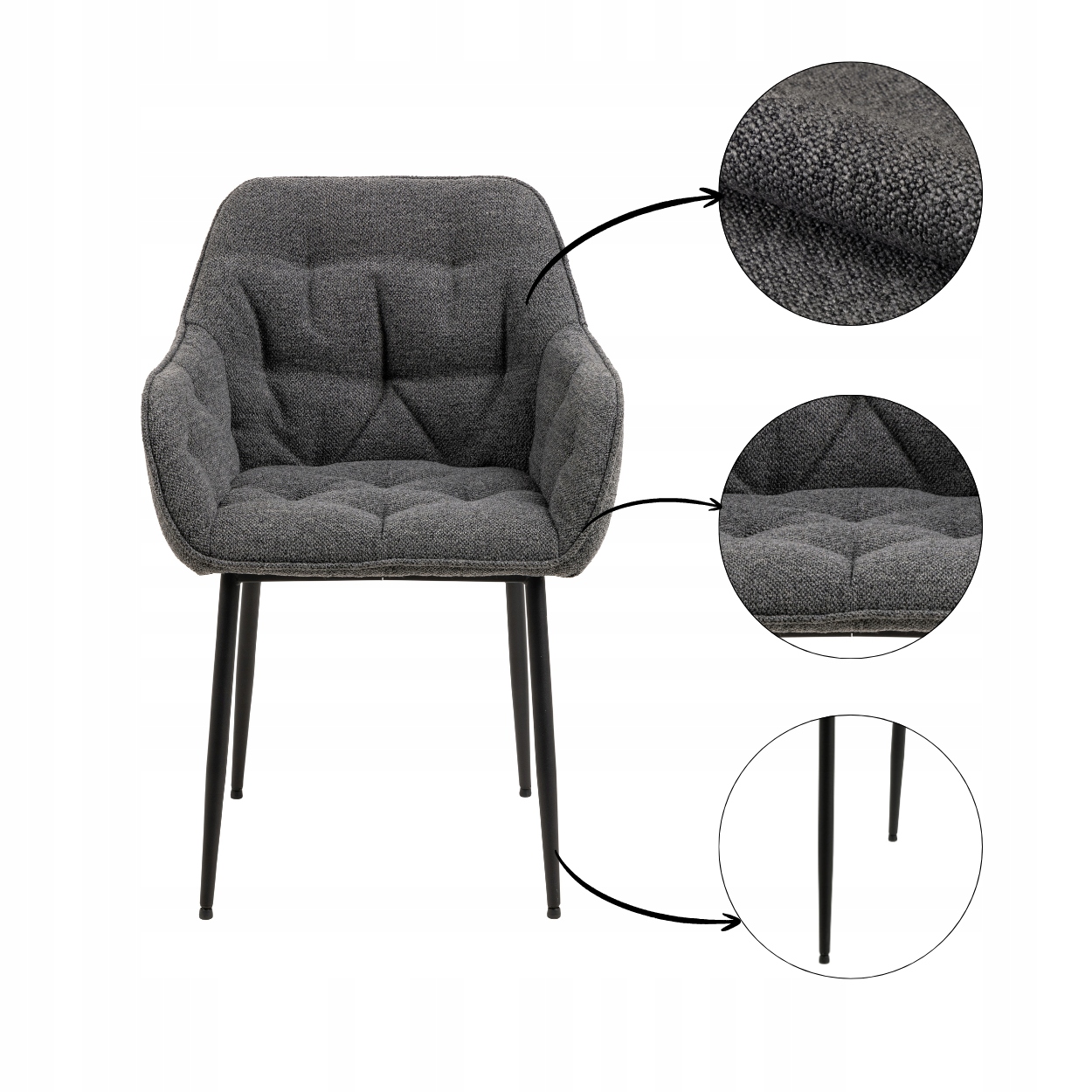 Tmavosivá Stolička Čalúnené kreslo do obývačky a kancelárie, oceľové nohy