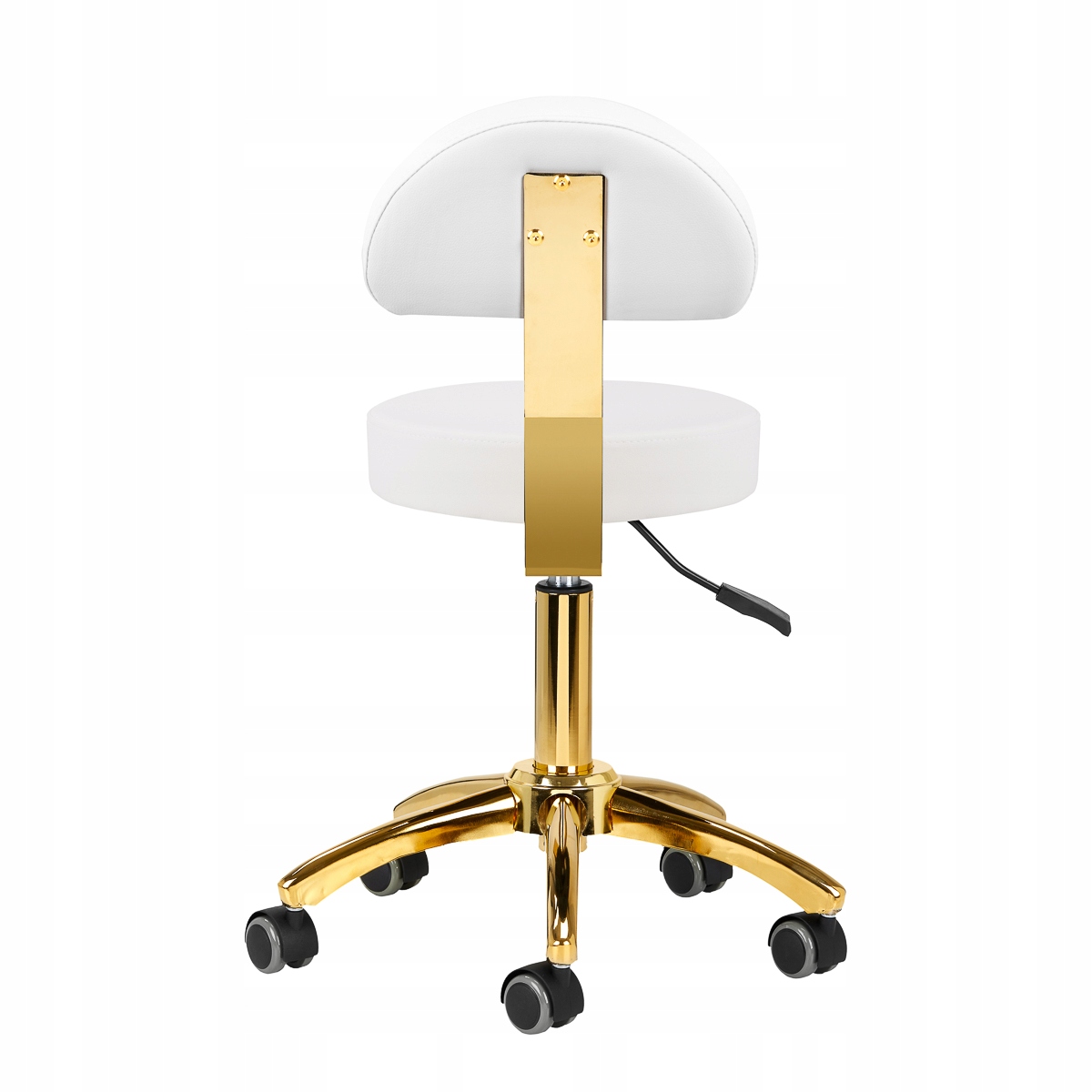 KRZESŁO TABORET KOSMETYCZNY REGULOWANY OBROTOWY Z OPARCIEM ZŁOTO-BIAŁY Kolor obicia biały