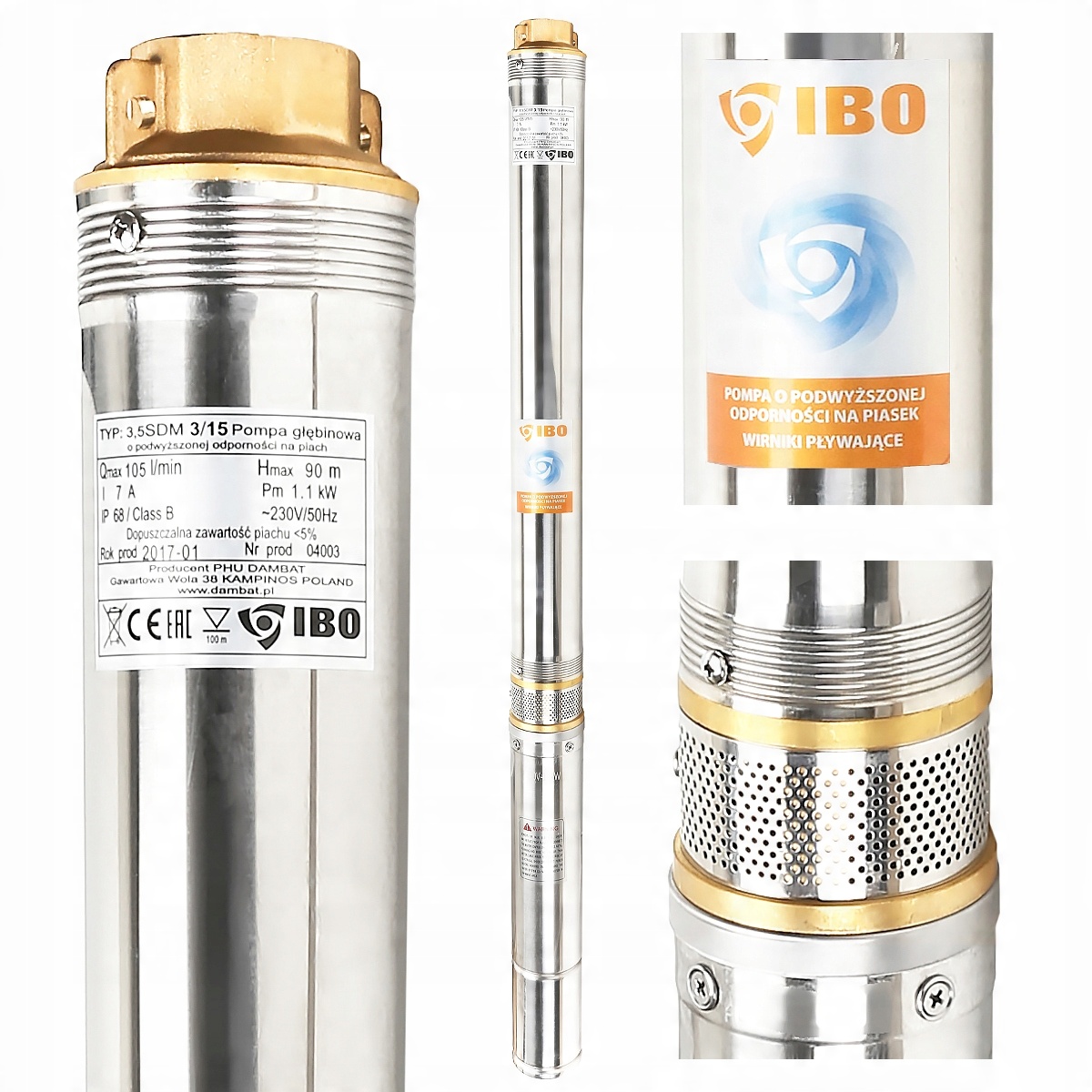 

Pompa Głębinowa 3,5'' Sdm 3/15 1,1kW Kabel 20M Ibo
