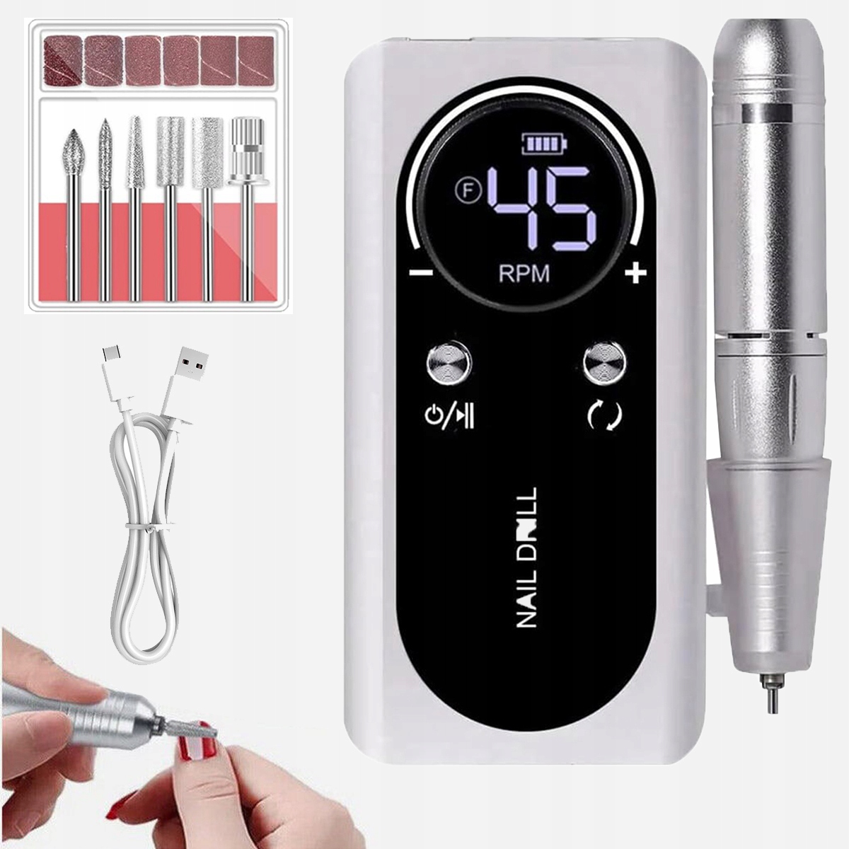 Profesionální Bruska na nehty Sada pro manikúru 2000 mAh 45000 U/Min