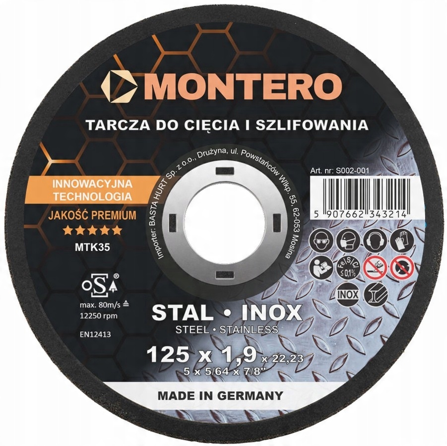 

Tarcza do cięcia i szlifowanie metalu Mtk Montero