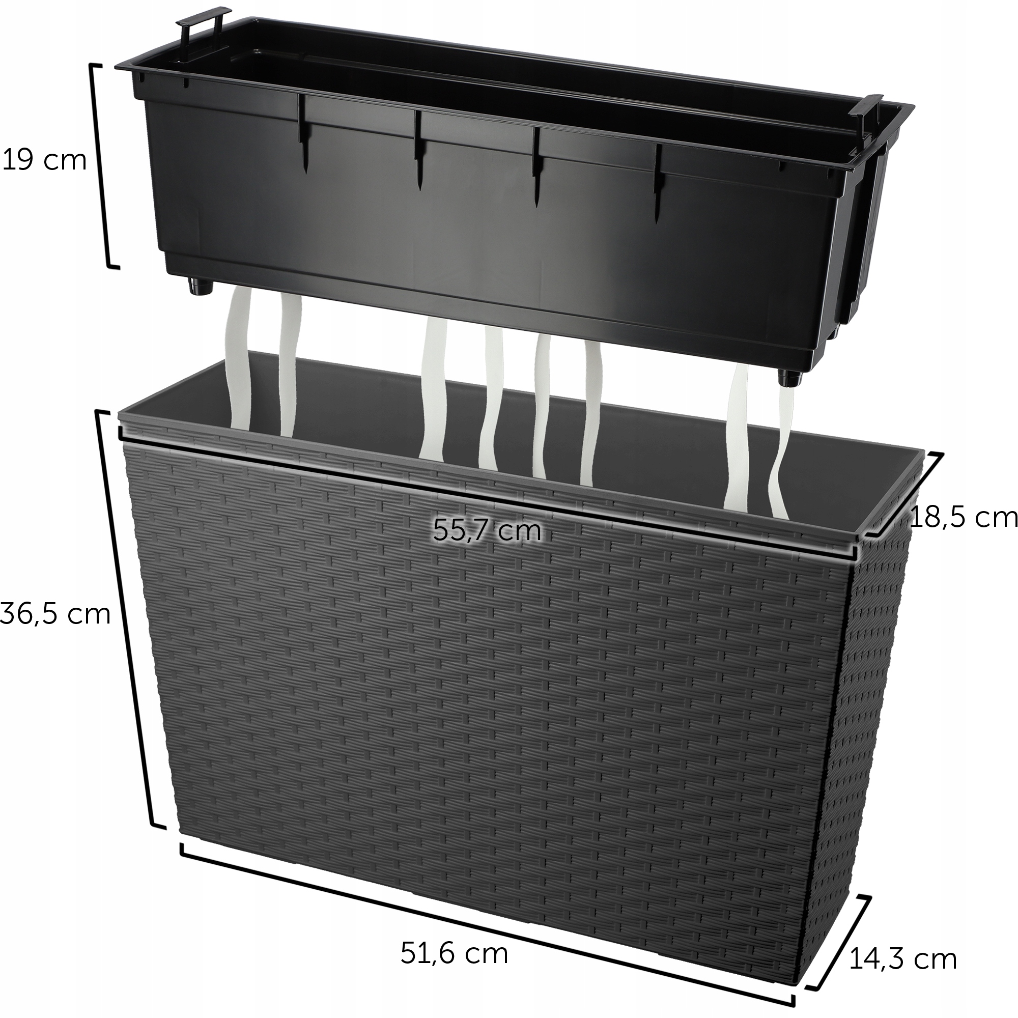 KWIETNIK DONICA + WKŁAD RATTAN CZARNA 19x56 cm Kod producenta K3853