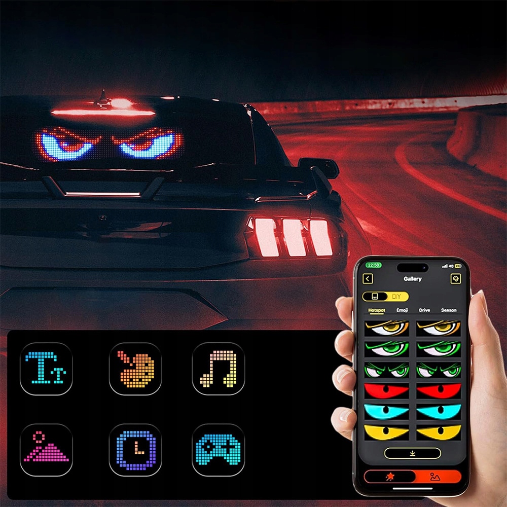 ELASTYCZNY EKRAN REKLAMOWY LED SAMOCHODU APP BLUETOOTH INTELIGENTNY EKRAN Szerokość produktu 12 cm