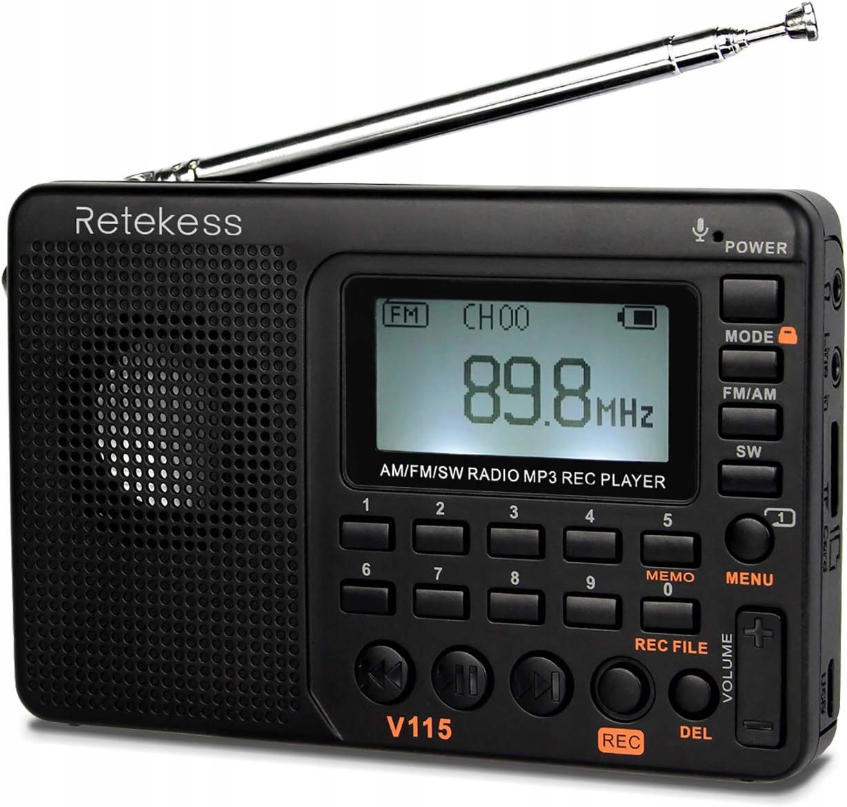 Retekess V115 Přenosné Rádio a bateriové,Malé kuchyňské rádio,FM/AM/SW,USB