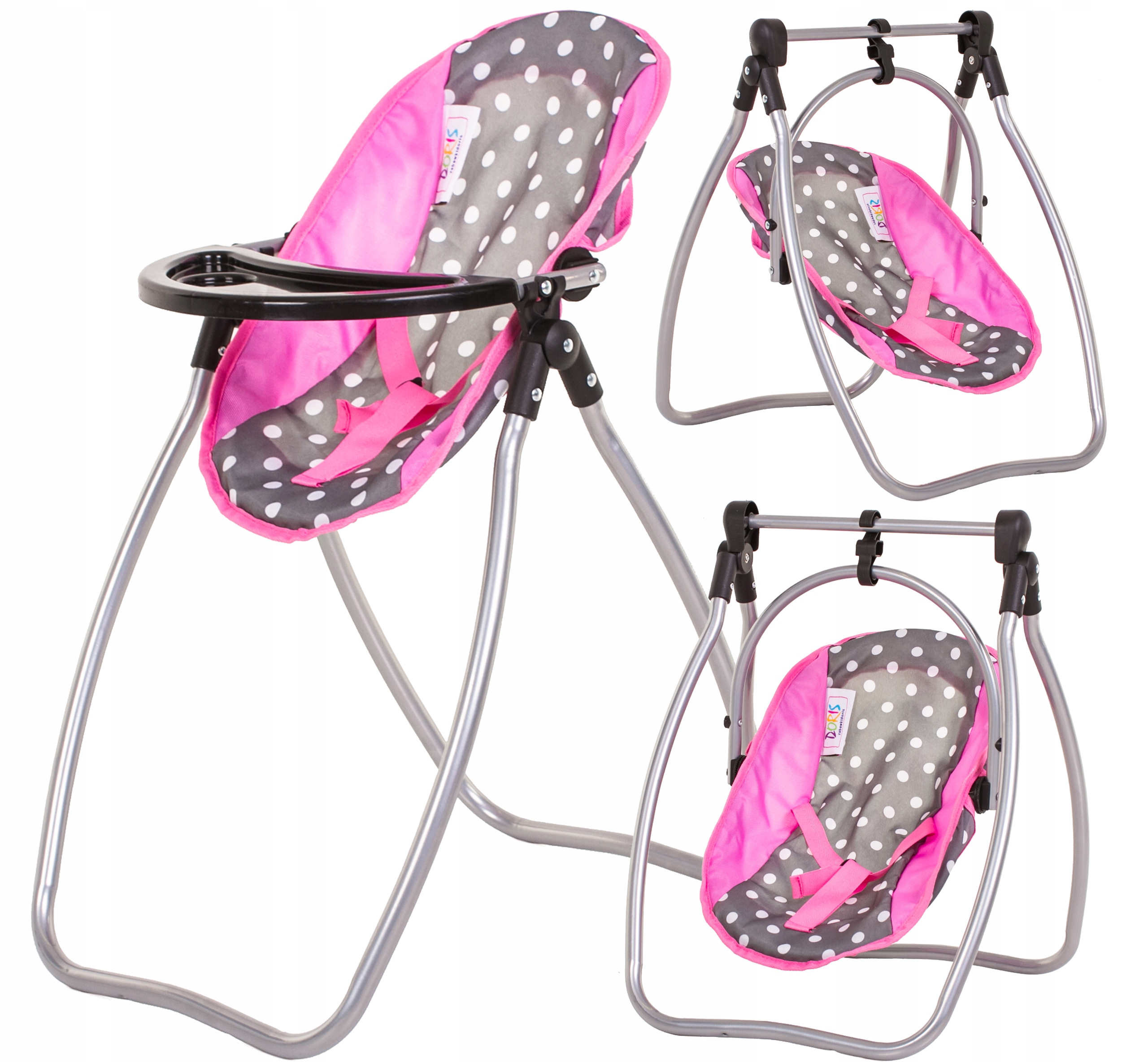 KRZESEŁKO DO KARMIENIA DLA LALEK HUŚTAWKA NOSIDŁO 3w1