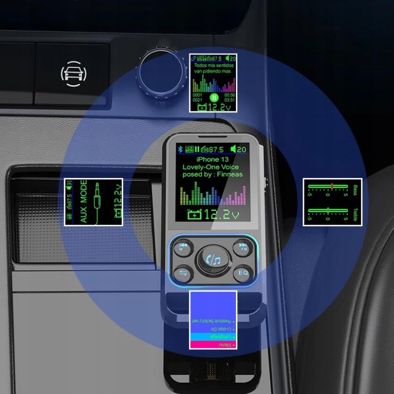 TRANSMITER FM BLUETOOTH SZYBKA ŁADOWARKA QC USB PD Cechy dodatkowe czytnik kart pamięci wbudowany mikrofon wyświetlacz