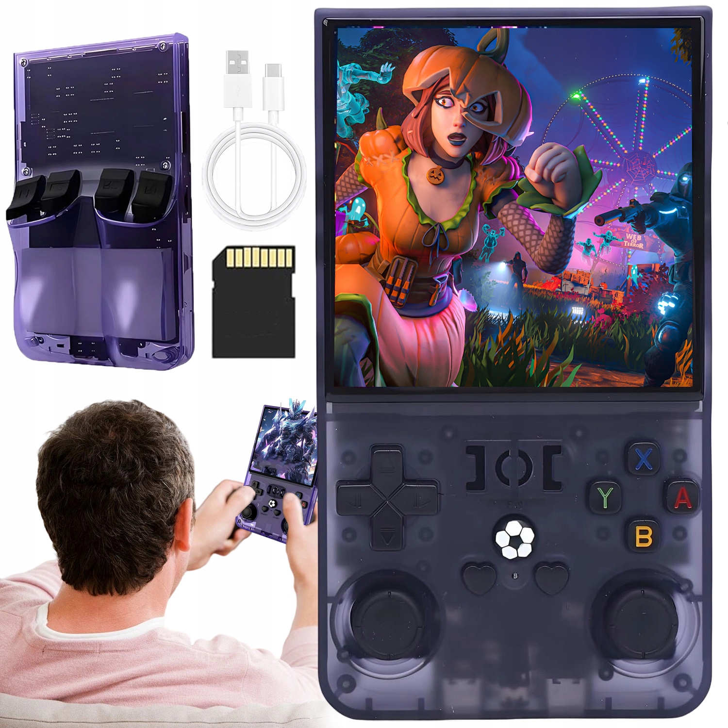 R36MAX Konsola Retro 18000 Gier Mini Przenośna Konsola Do Gier 64GB Fiolet