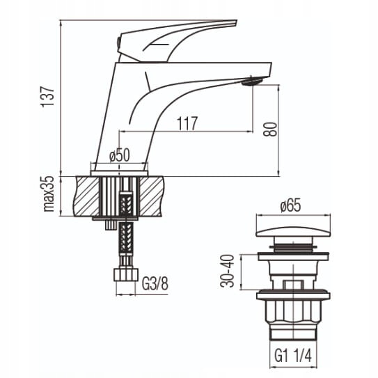 POLSKA bateria umywalkowa CUBIC sigma VALVEX + korek Informacje dodatkowe korek automatyczny (click-clack)