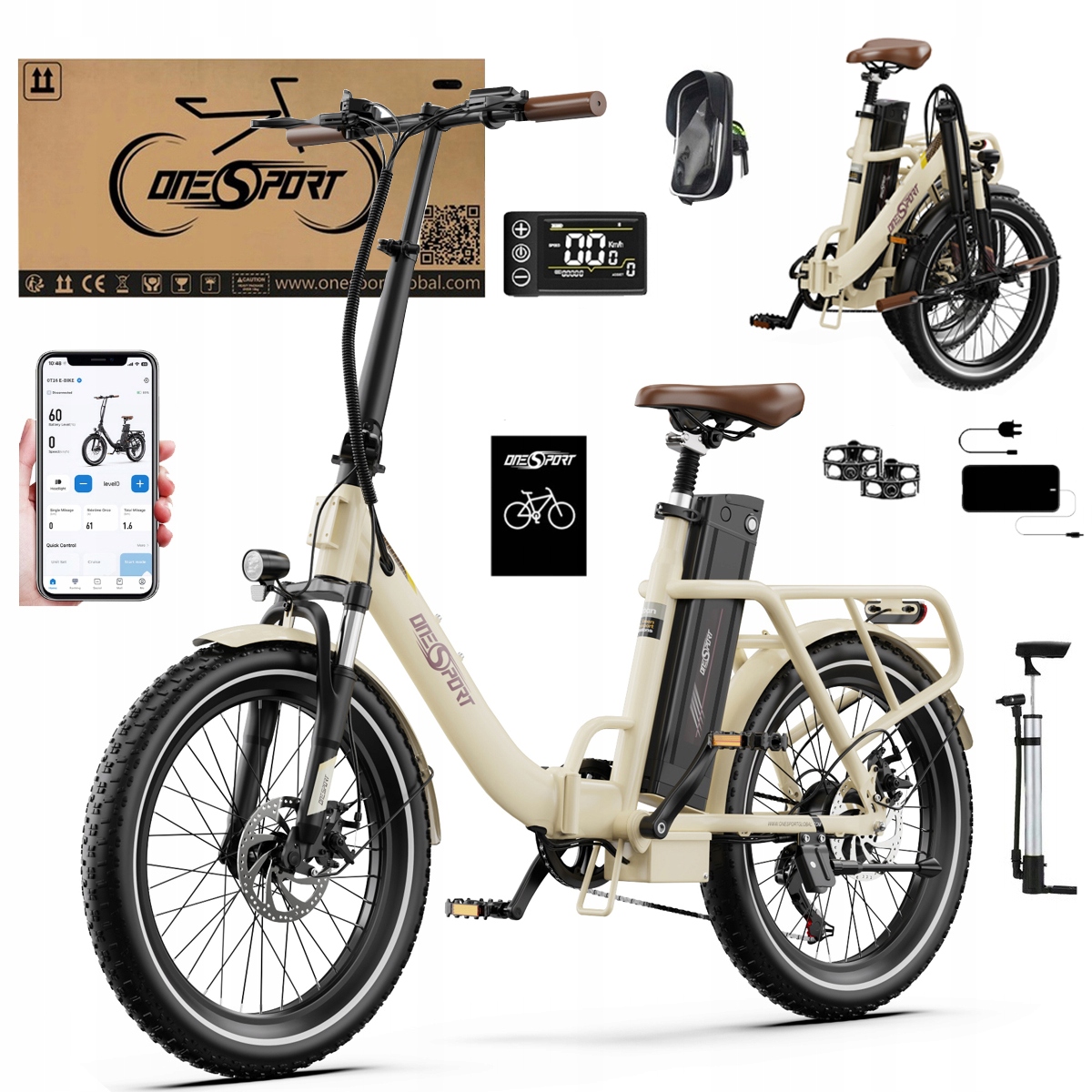 2026 Nowy Składany Rower elektryczny Onesport OT16-2 250W 48V17Ah120km 20"