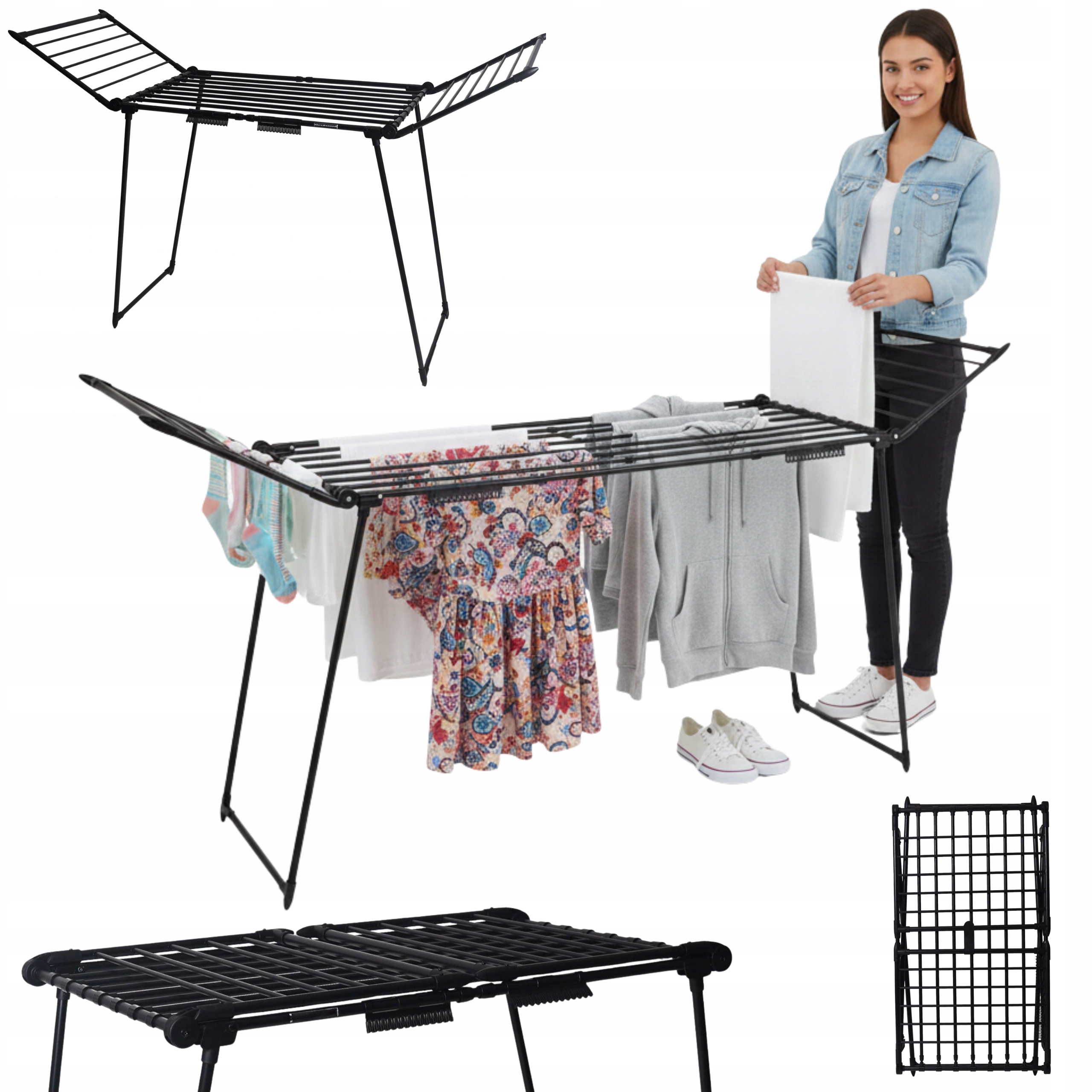 Levně Sušák Na Prádlo Roztahovatelná 27 M Balkonové Stojací Oblečení Černá