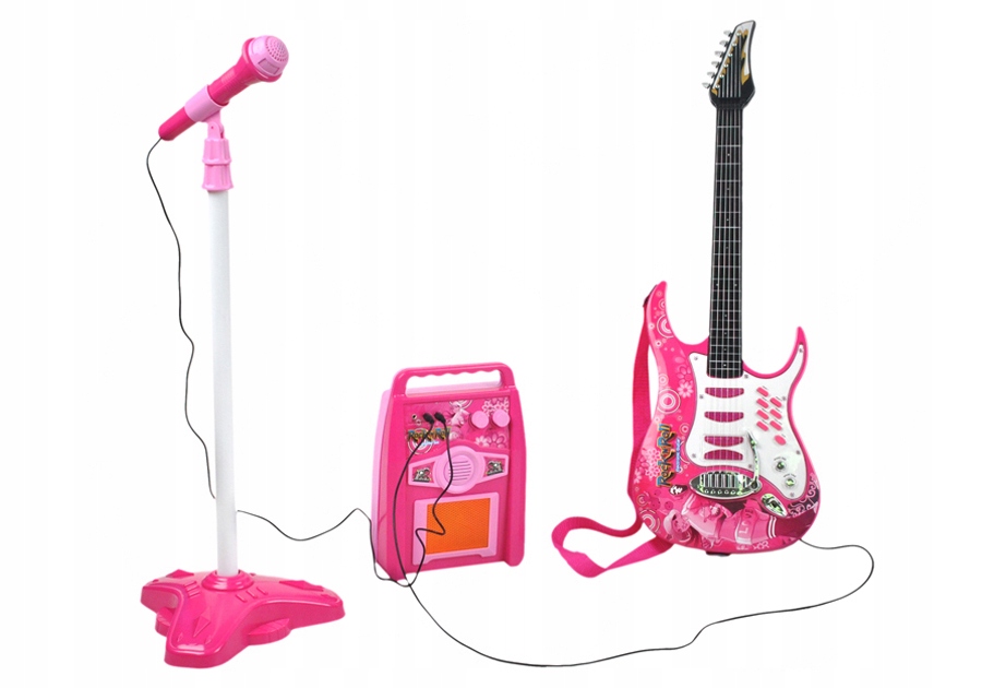 Gitara elektryczna ze wzmacniaczem i mikrofonem na statywie dla dzieci Materiał plastik tkanina