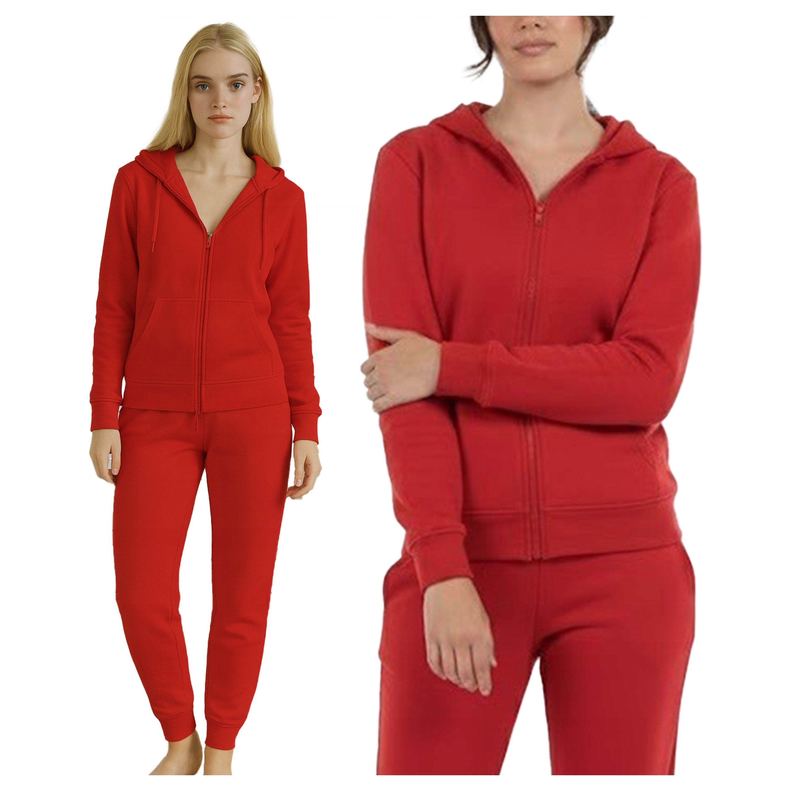 Damski Komplet Dresowy Bluza Rozpinana Ze Spodniami Jogger Czerwony XL