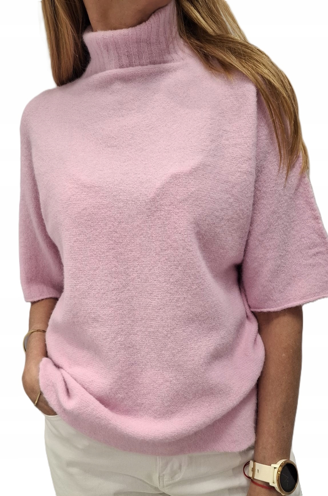 Cocomore Pologolfový svetr Oversize Krátký rukáv Baby Alpaca Růžový Novinka