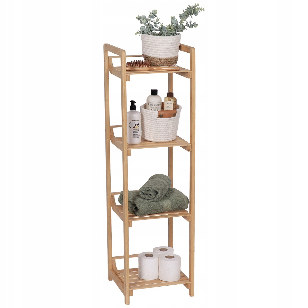 Koupelnový Regál Bambusový Skříňka 4 Police Sloupek Na Ručníky Potřeby 30X30