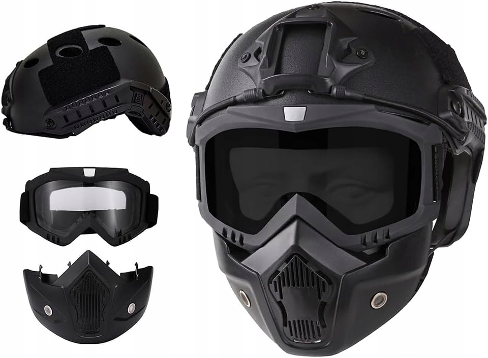 KASK AIRSOFT PAINTBALL MASKA Z REMOVALNYMI OKULAMI NVG 180°
