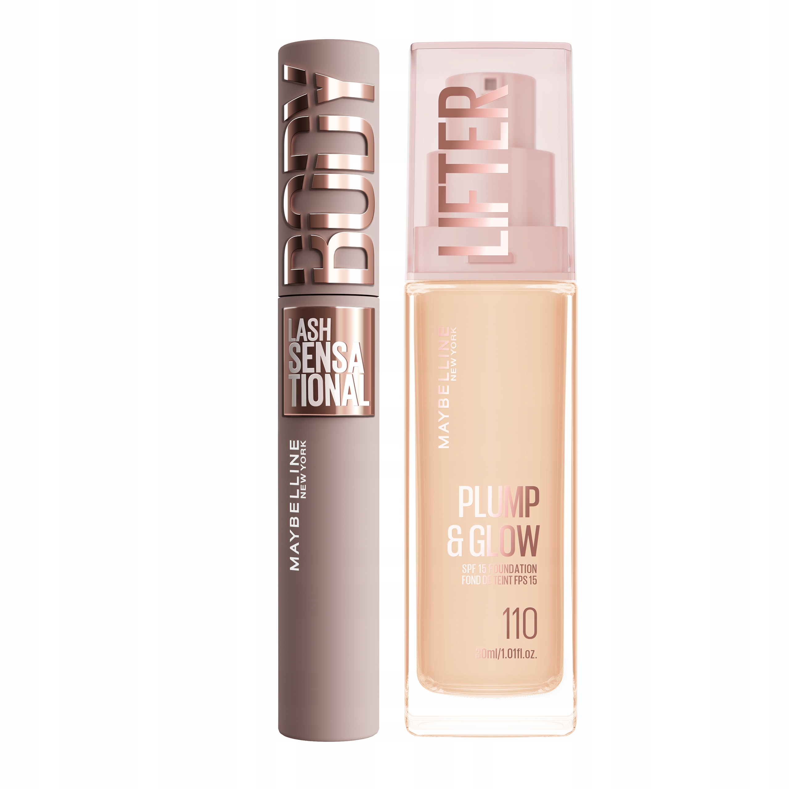 Zestaw Maybelline Body Tusz LashSensational Podkład 110 Lifter Plump&Glow