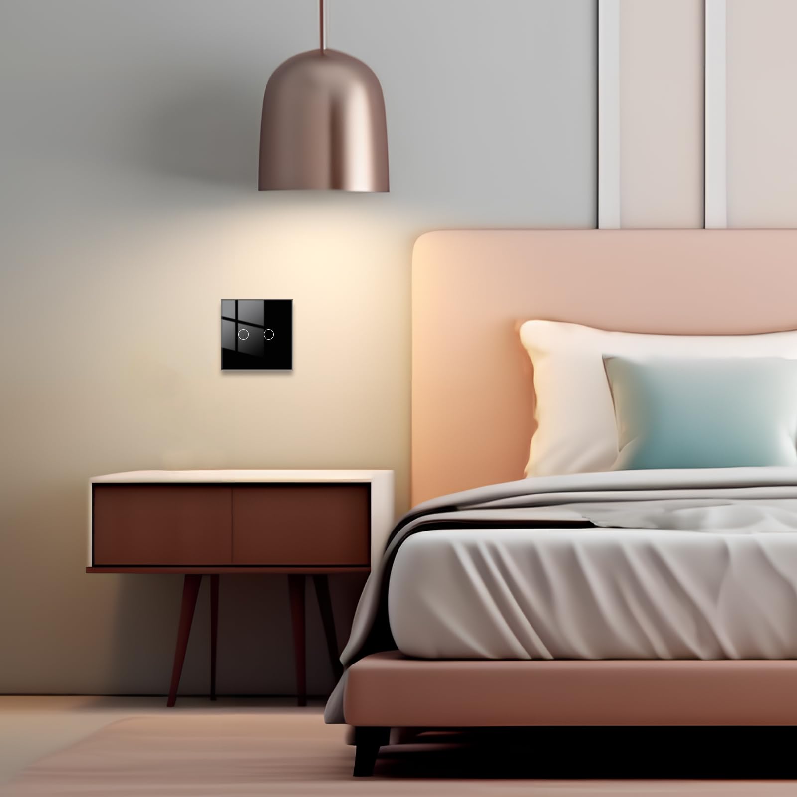 JIMEIDA Włącznik Dotykowy 2-Kanałowy Czarny Panel Szklany LED 240V 500W — miniatura 4