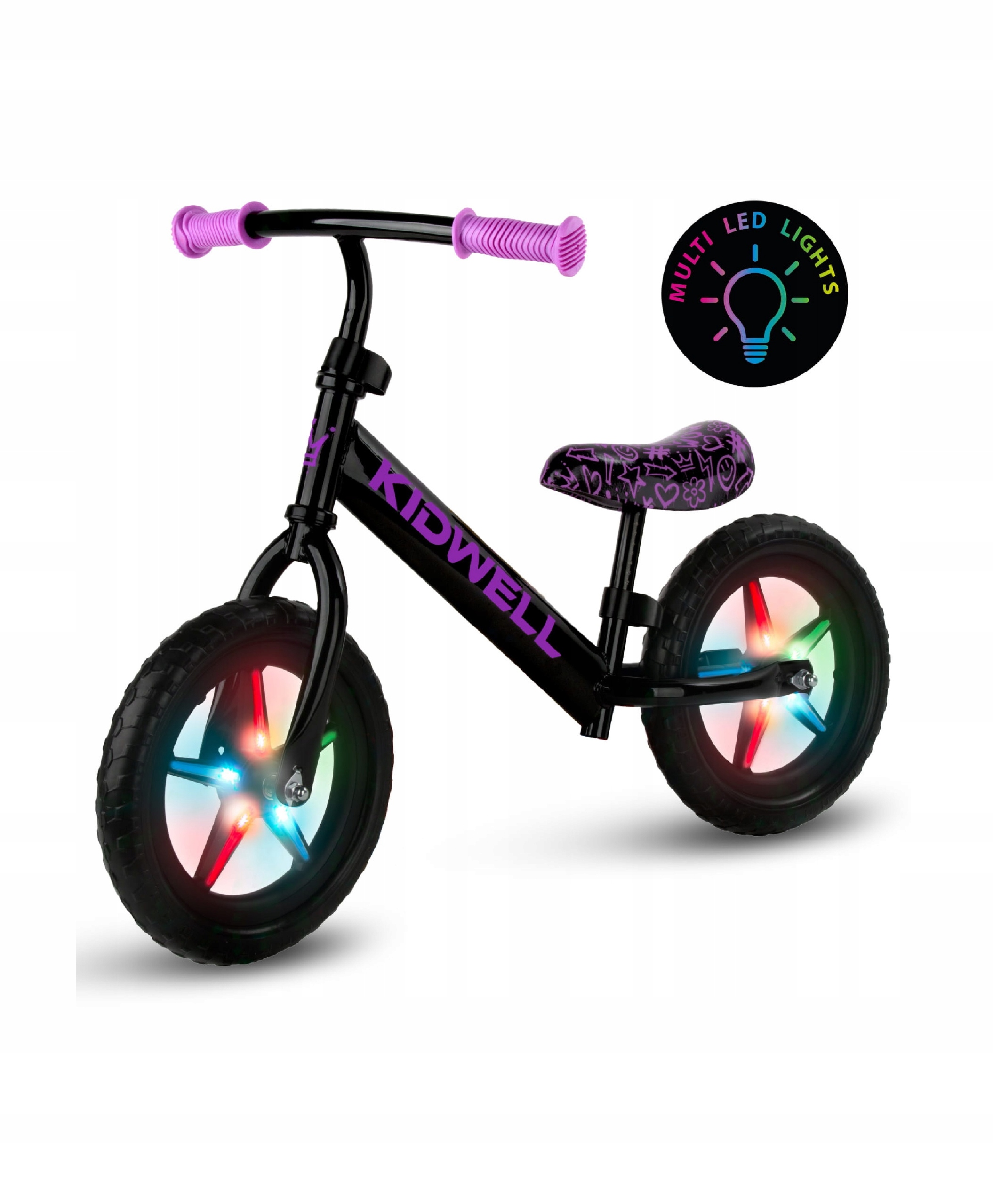 Rowerek biegowy biegówka Kidwell Rebel czarny fioletowy Led