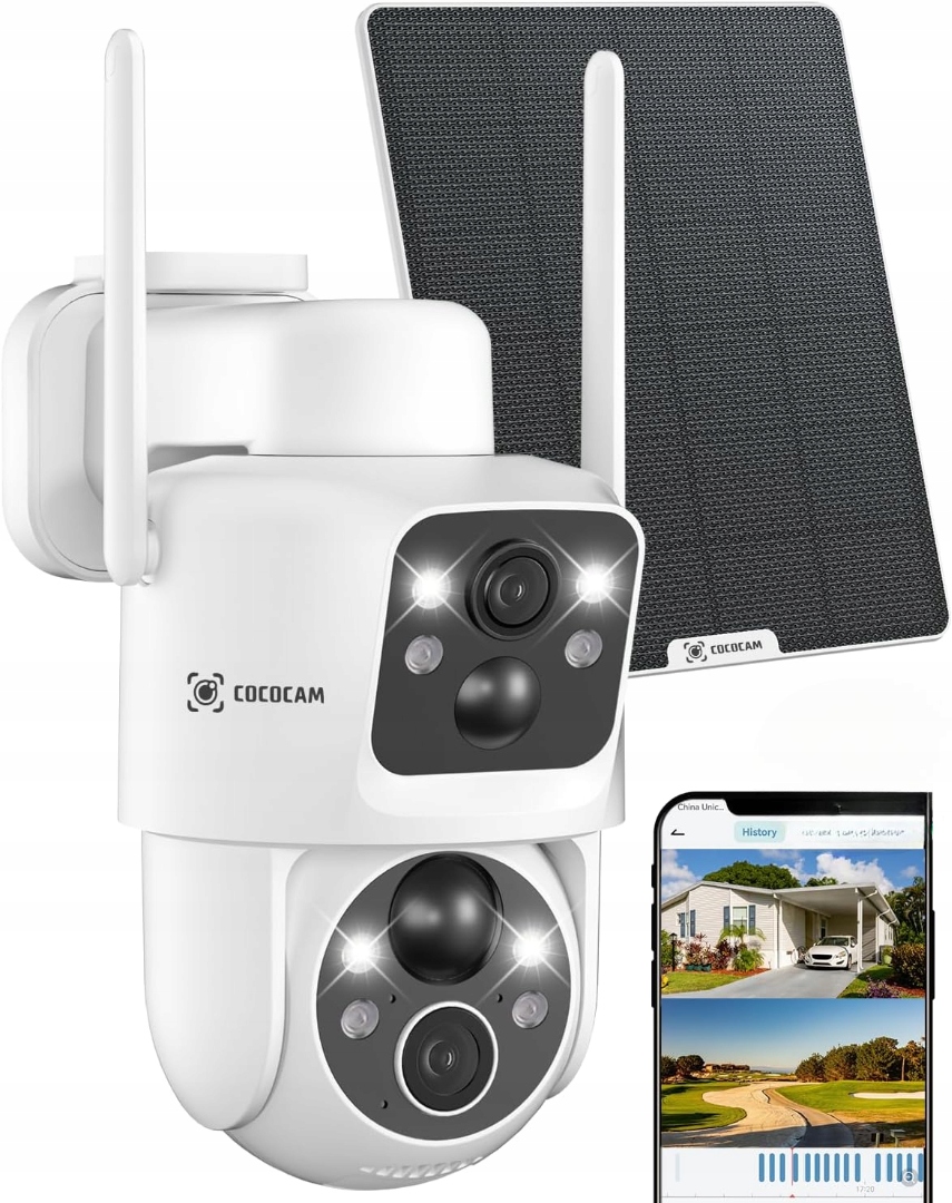 Vonkajšia Bezpečnostná Kamera Cococam 360° IP66 Solárny Panel Sada