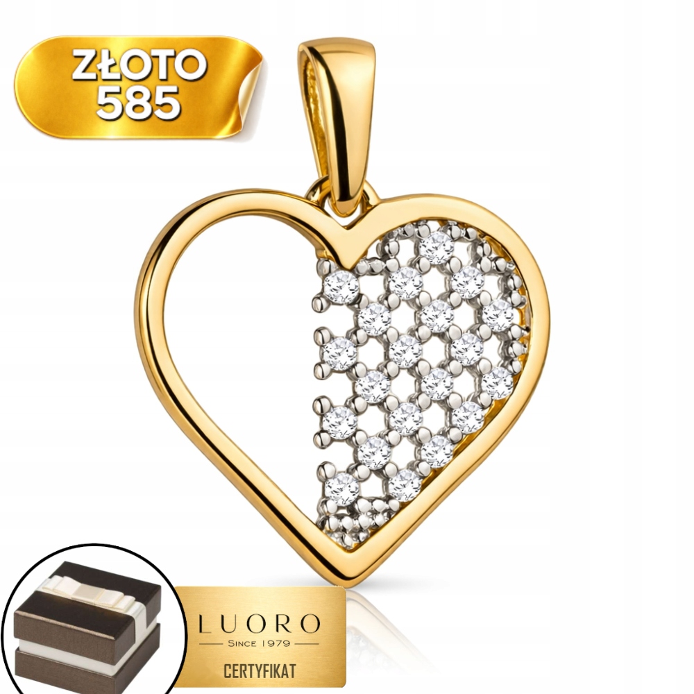 Zlatý Přívěsek 585 14K Prolamované Srdce Se Zirkony 1,8 CM Elegantní