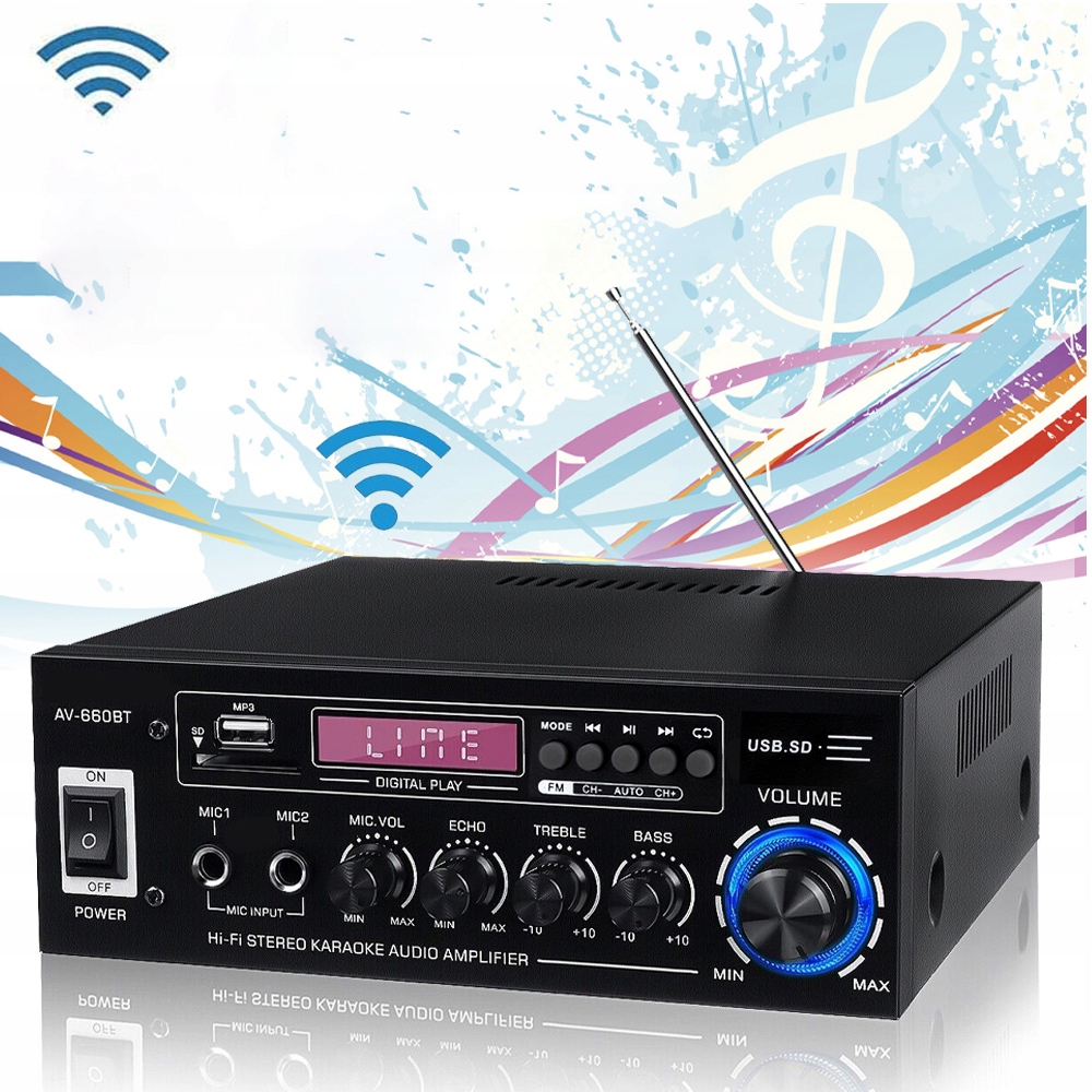 WZMACNIACZ STEREO HIFI KANAŁ 2.0 BLUETOOTH 5.0 Z ANTENĄ Z RADIO FM 40W Kod producenta Amplifier Speaker -6SV0023BKEU