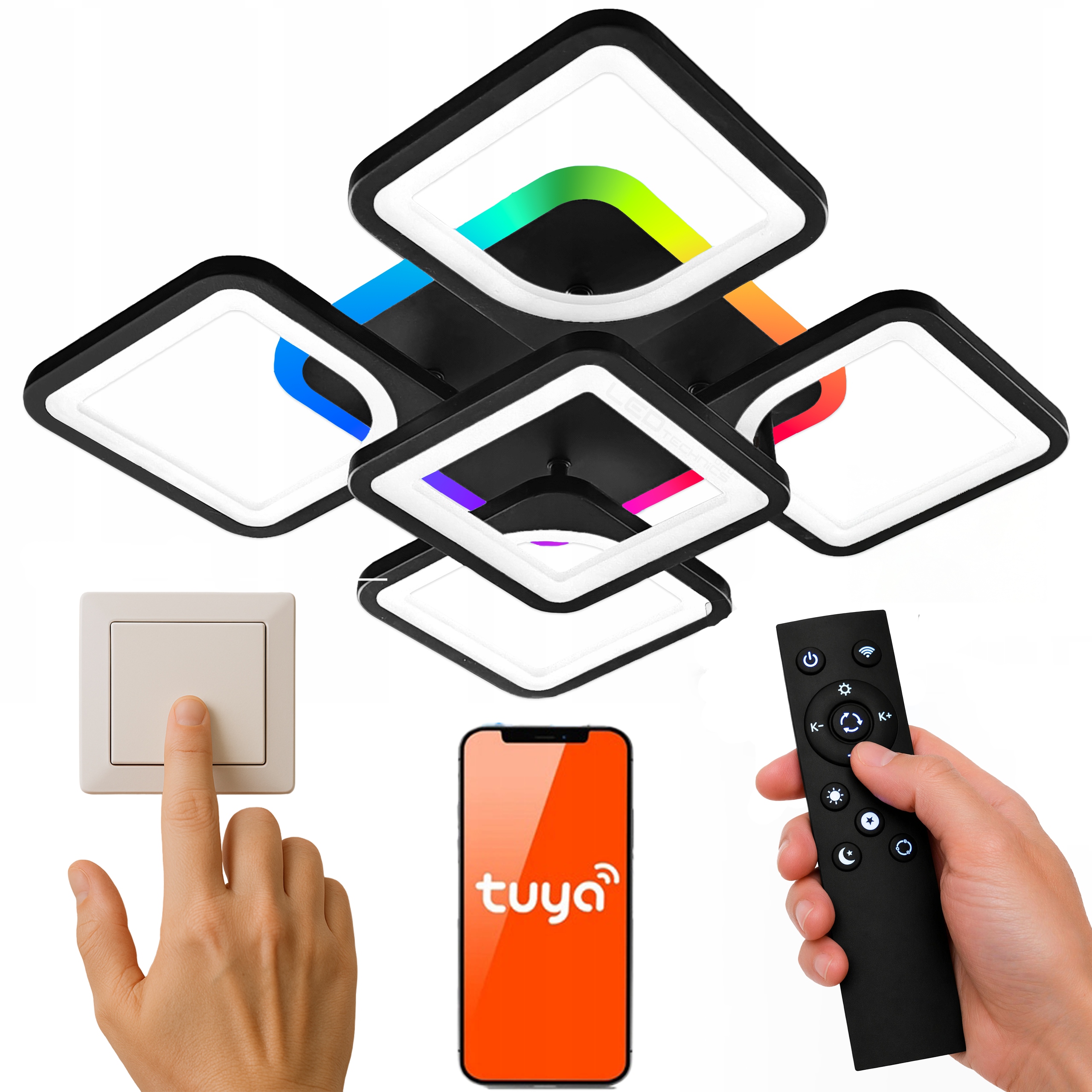 Stropná Lampa Stropné Svietidlo Led 72W Cct Rgb Tuya Čierna Štvorcová