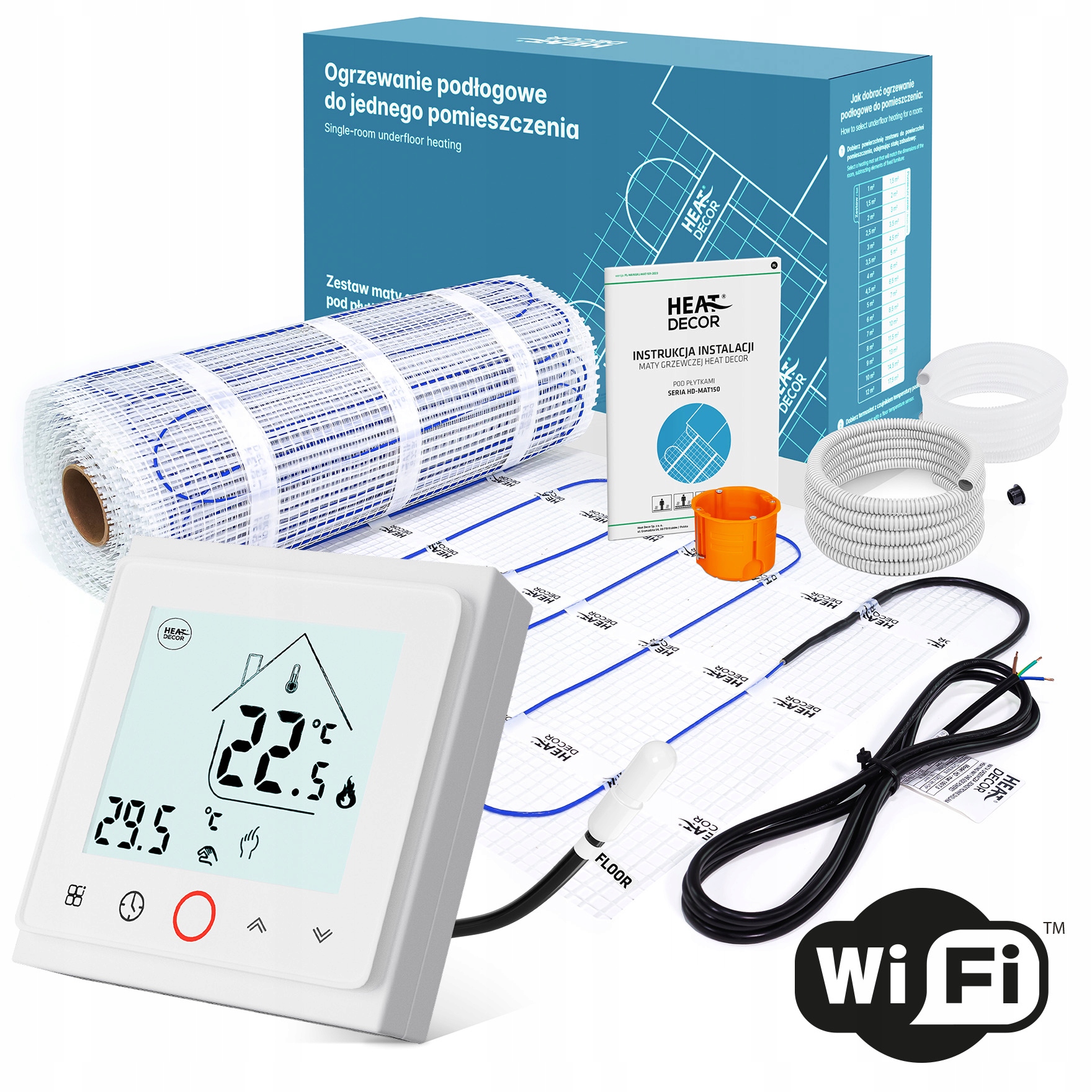 Mata grzewcza pod płytki HD-MAT150 z termostatem T500 WiFi Zestaw 6 m²