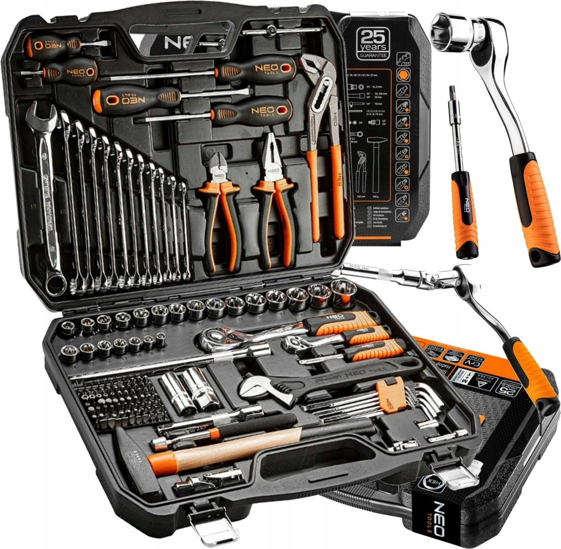 Neo Tools Zestaw Narzędzi Klucze Nasadowe Płaskie 143 El Nasadki 1/2 1/4