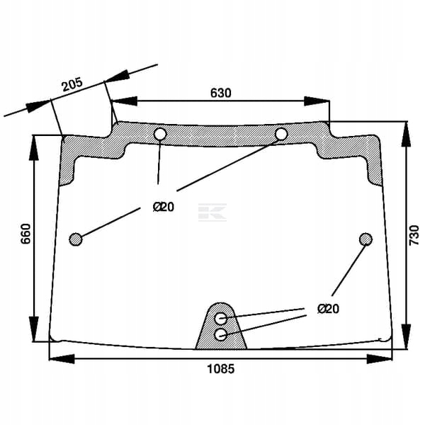 Přední sklo nastavitelné D6861 New Holland Kramp