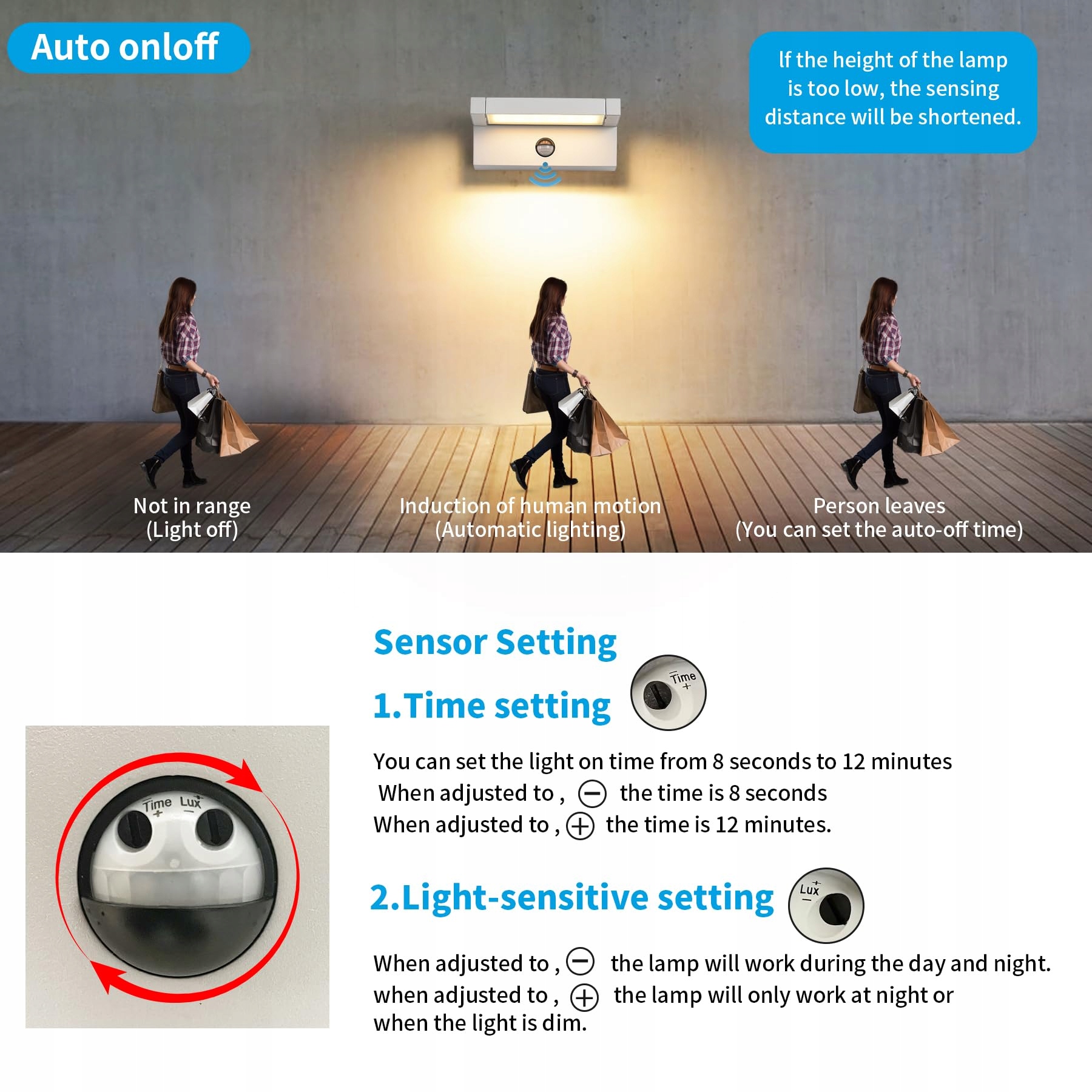 Lampa Ścienna LED Z Czujnikiem Ruchu Obrotowa Biała Ciepła 22W IP65 KUKAK — miniatura 6