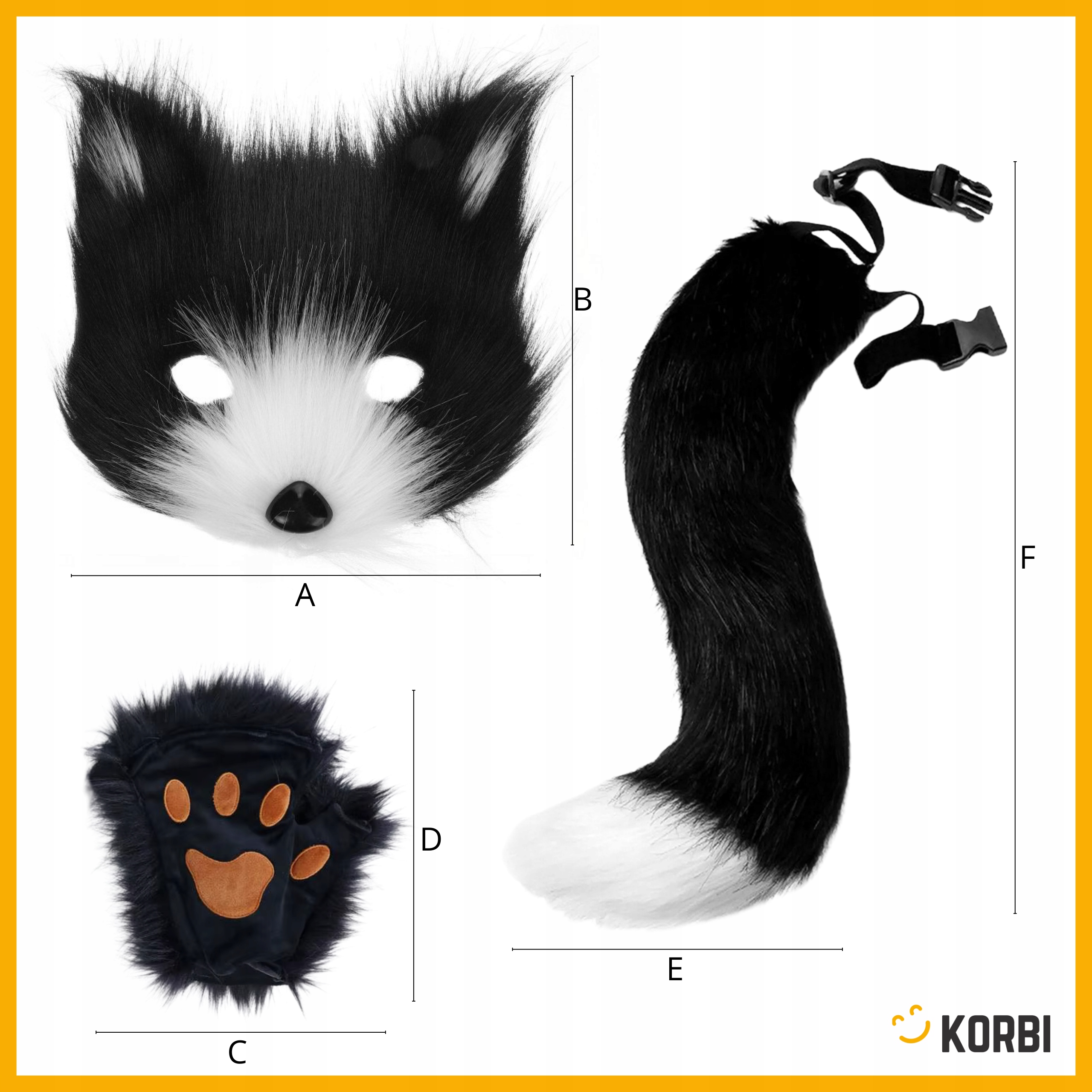 STRÓJ KOTA PRZEBRANIE MASKA OGON RĘKAWICZKI FUTRO PLUSZOWY ZESTAW ANIME 3EL Marka Korbi