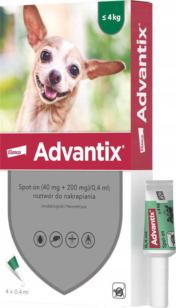 Krople Advantix na kleszcze pchły dla psa Bayer 4x0,4ml Psy do 4kg