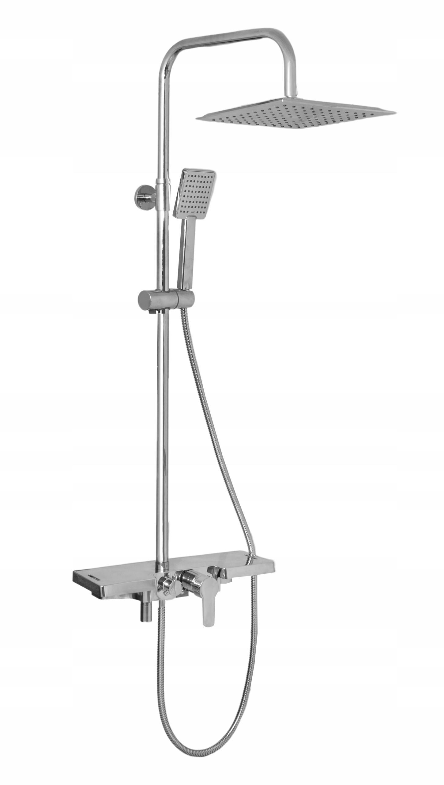 Batéria, sprchový stĺp, dažďová sprcha, chróm, polička pod sprchu, výtok