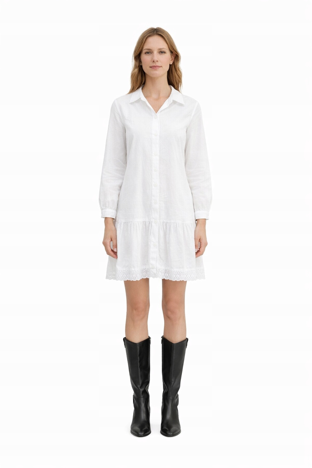 Bílé Šaty Z Bavlny S Volánem A Límečkem, Velikost M 1I4A