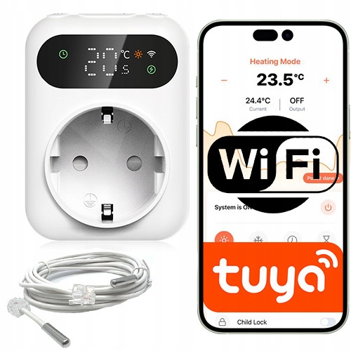 Inteligentní zásuvka, termostat Wifi 16A, dva senzory, Led displej