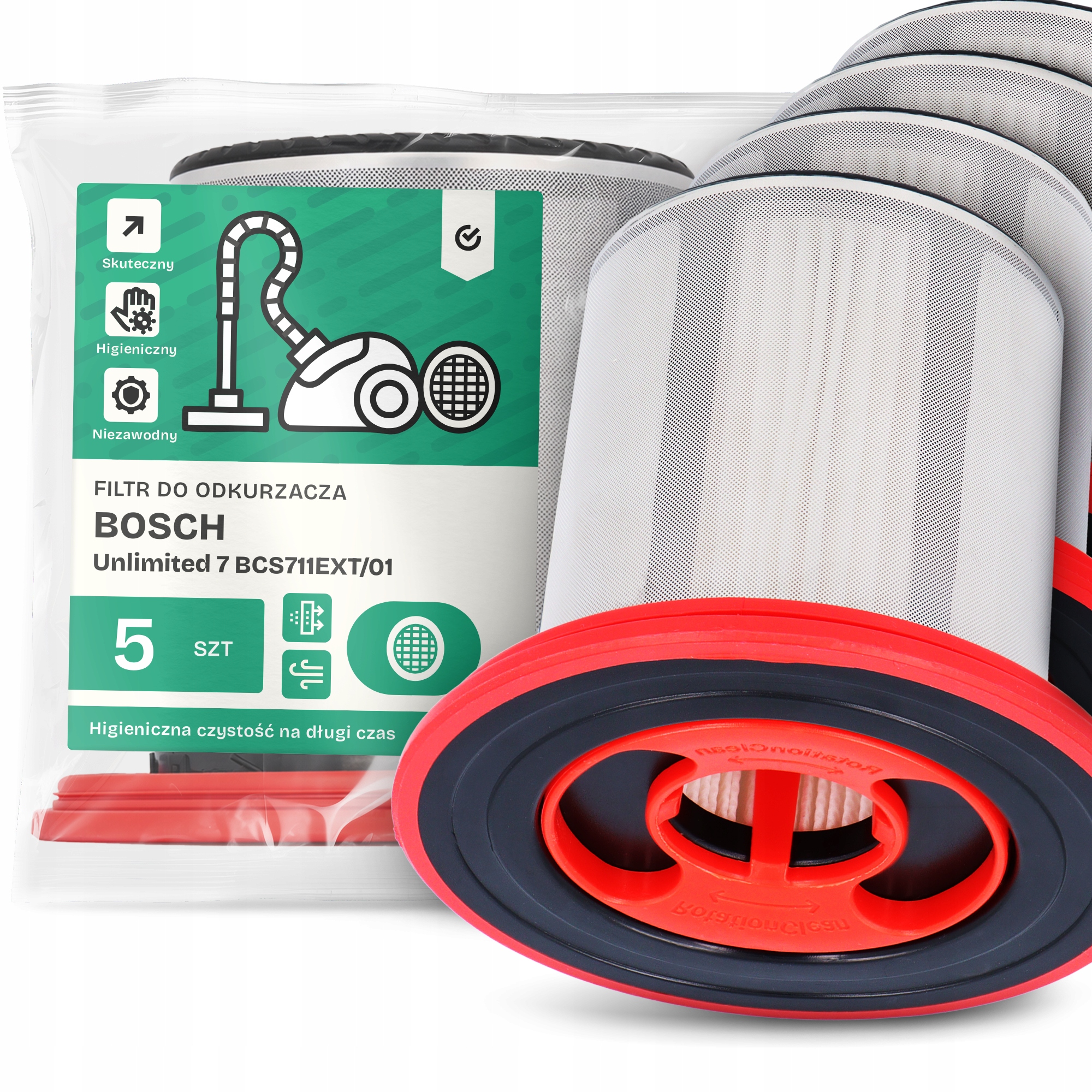 5 x Vzduchový Filtr pro Vysavač Bosch Unlimited 7 BCS711EXT/01 Hepa Em-w