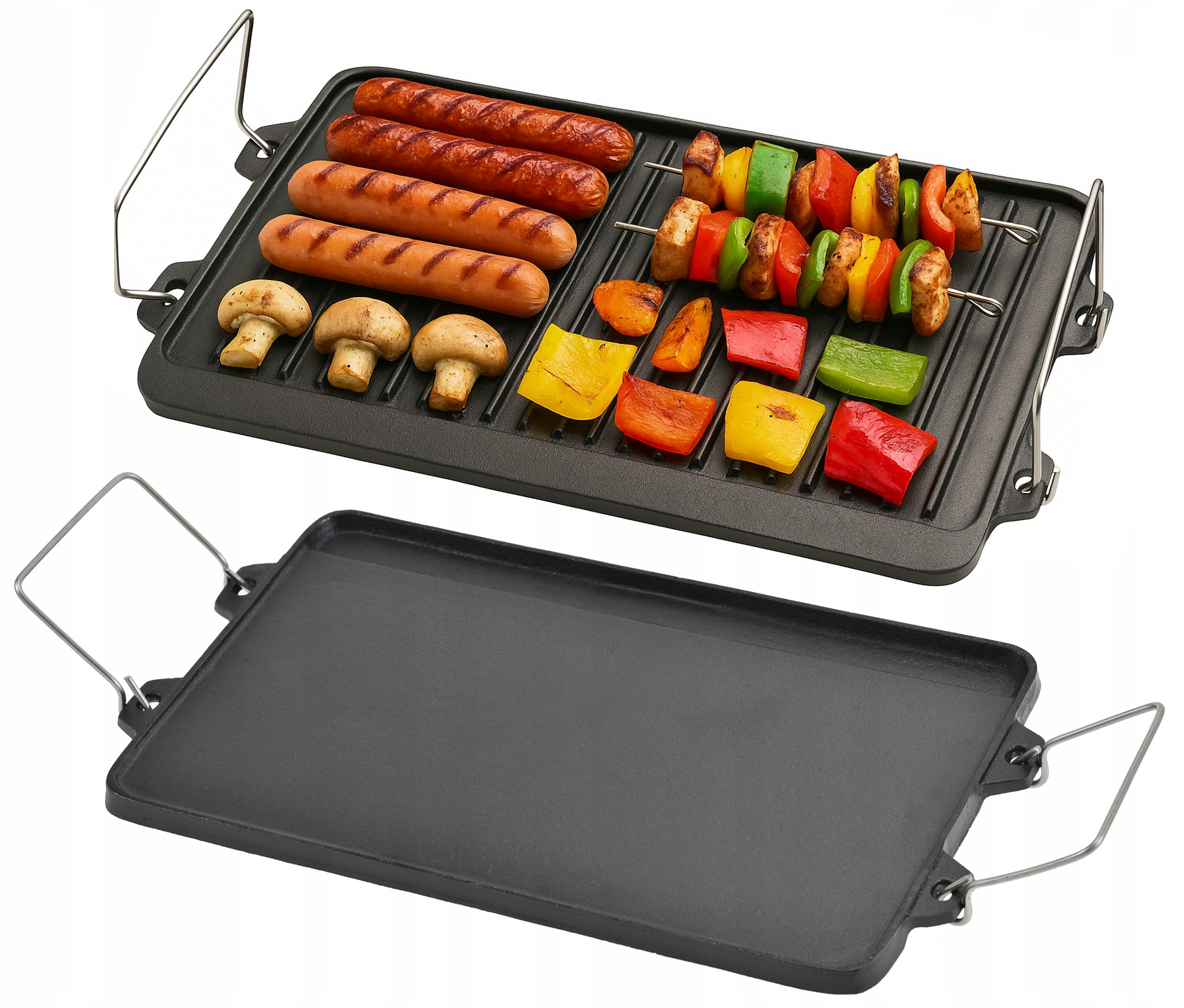 Płyta Żeliwna Dwustronna Grill Ruszt 44 x 24cm Patelnia Grillowa na Ognisko