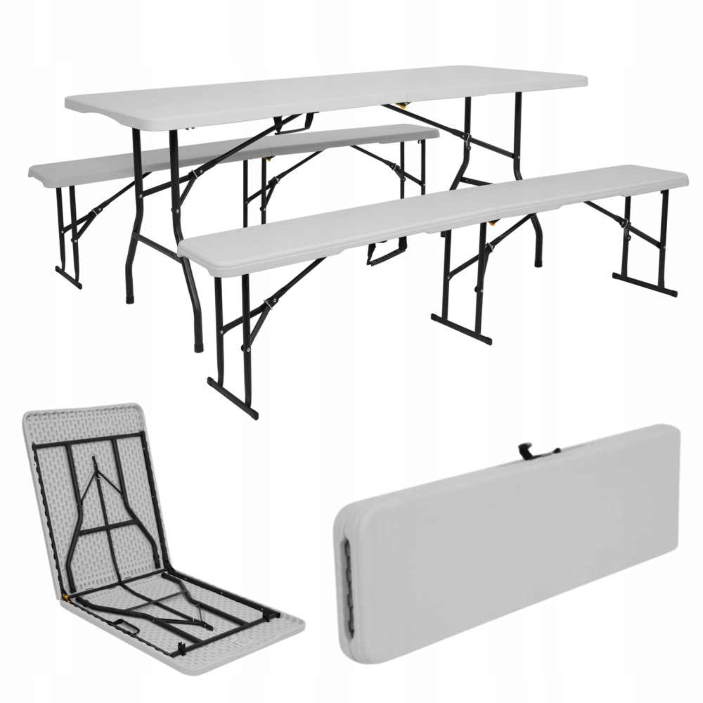 Sada cateringového stolu Rozkládací banketový turistický stůl 180x74 cm +2 lavice