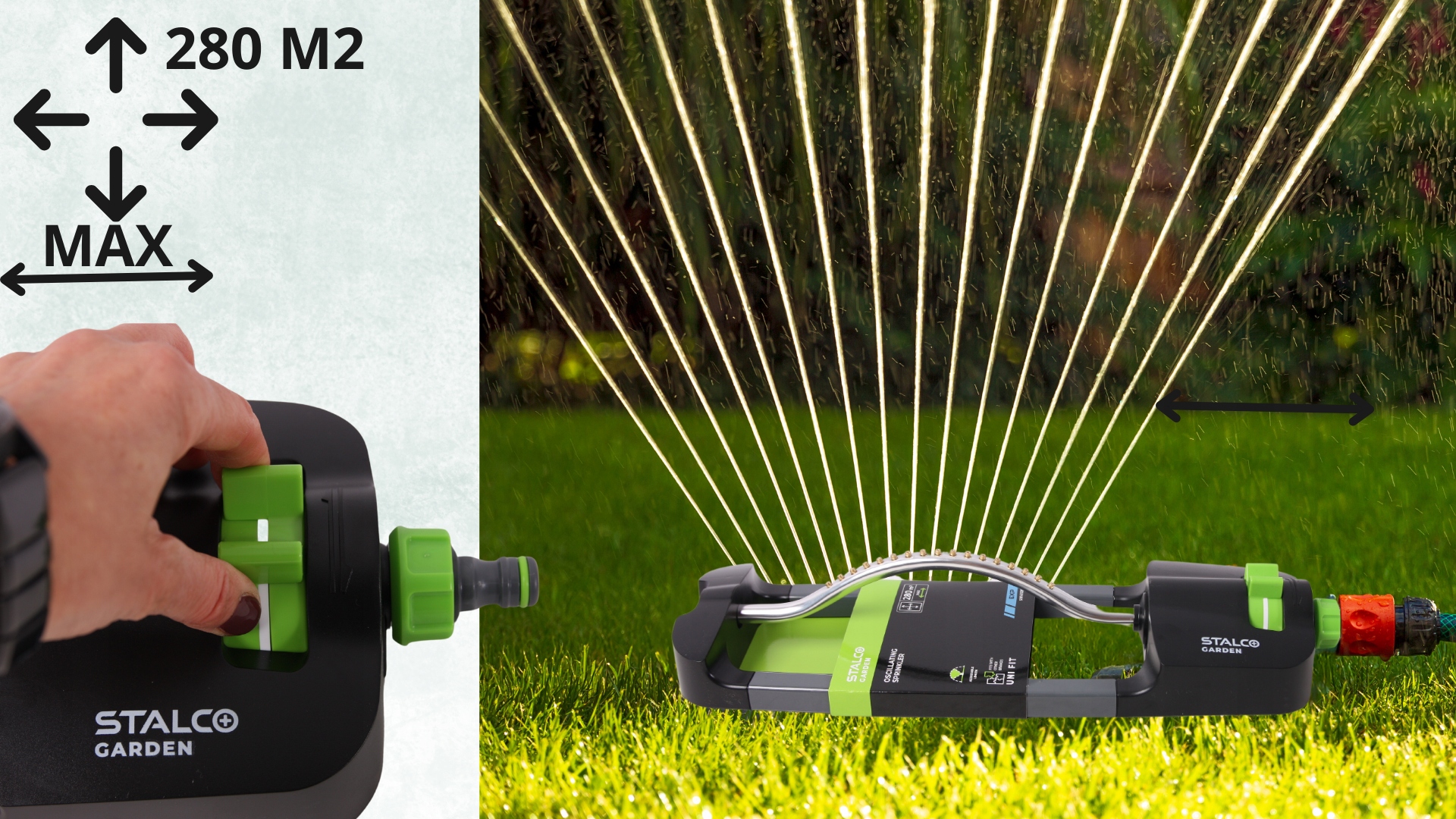 ZRASZACZ OSCYLACYJNY WAHADŁOWY OGRODOWY 17 DYSZ REGULOWANY ZASIĘG 280M2 Marka Stalco