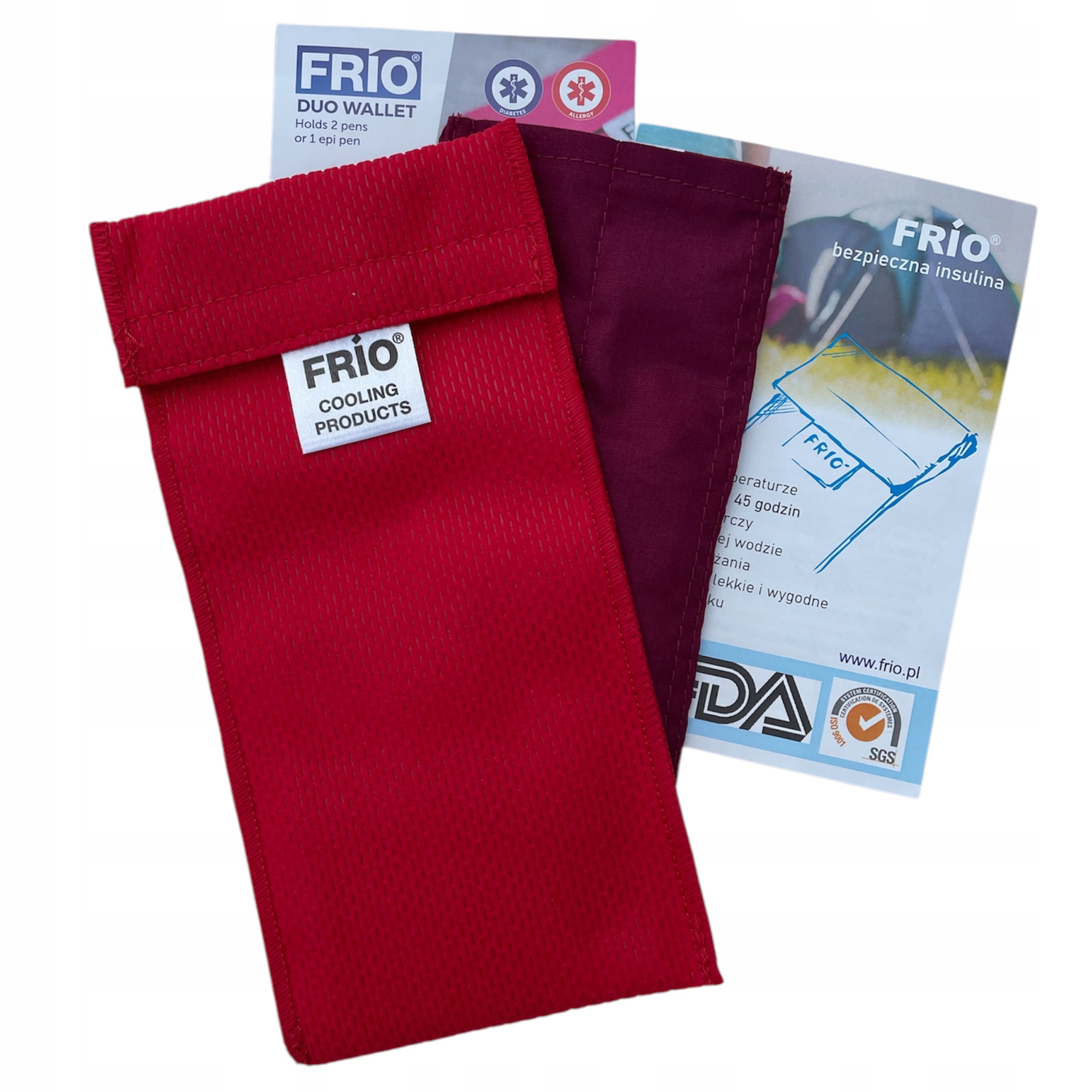 Bezpieczna Insulina etui Frio czerwone na 2 Peny diabetyk Aktywacja wodą