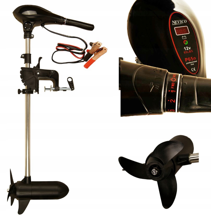 Mocny i lekki silnik zaburtowy elektryczny 12V Nevico do pontonu łodzi