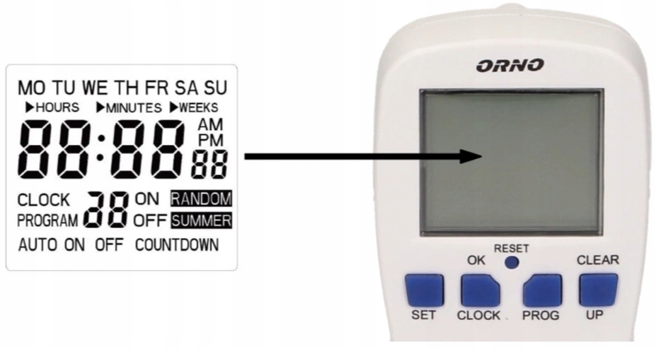 ORNO MINI Timer Elektroniczny Programator Czasowy 3680W 230V Sieciowy Informacje o bezpieczeństwie CE