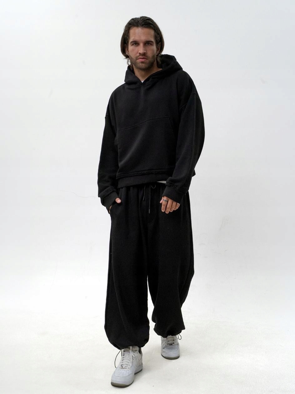 Dresy Tepláková Souprava Volný Box Baggy Pánský Černý Jigga Wear Hladký XL