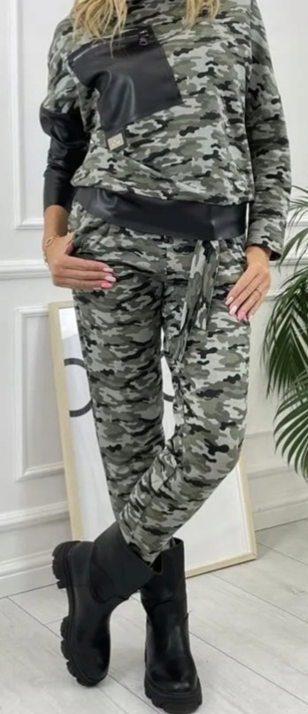 La..mu komplet DILL maskáčový s černou eko kůží, světle zelená M/L-1