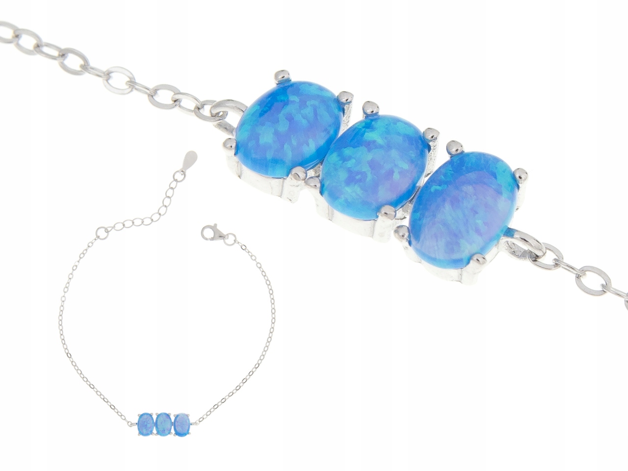 Stříbrný Rhodiovaný Náramek S Modrým Opálem Dárek