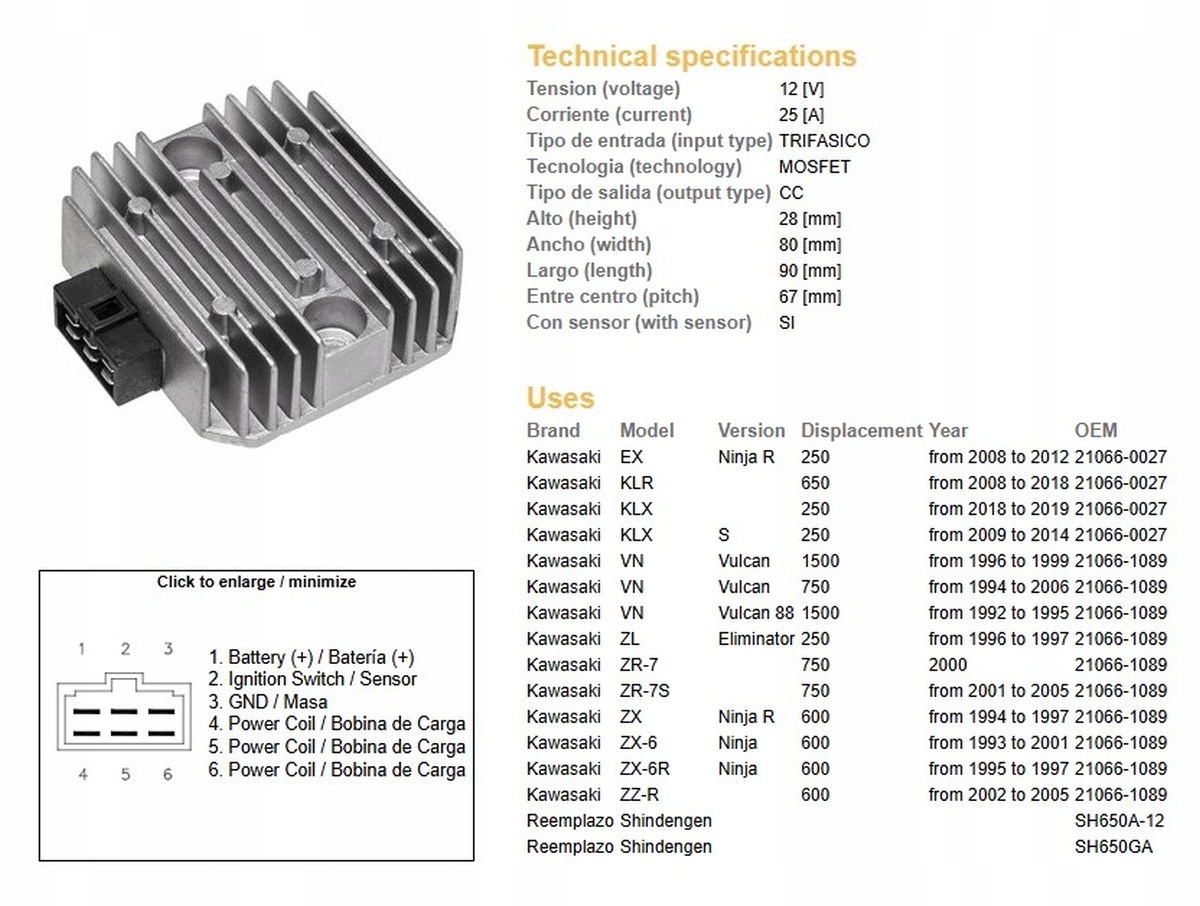 Dze Regulátor Napätia Kawasaki Vn 750 '94-'06 Vn 1500 '96-'99 Zx 6 '93-'