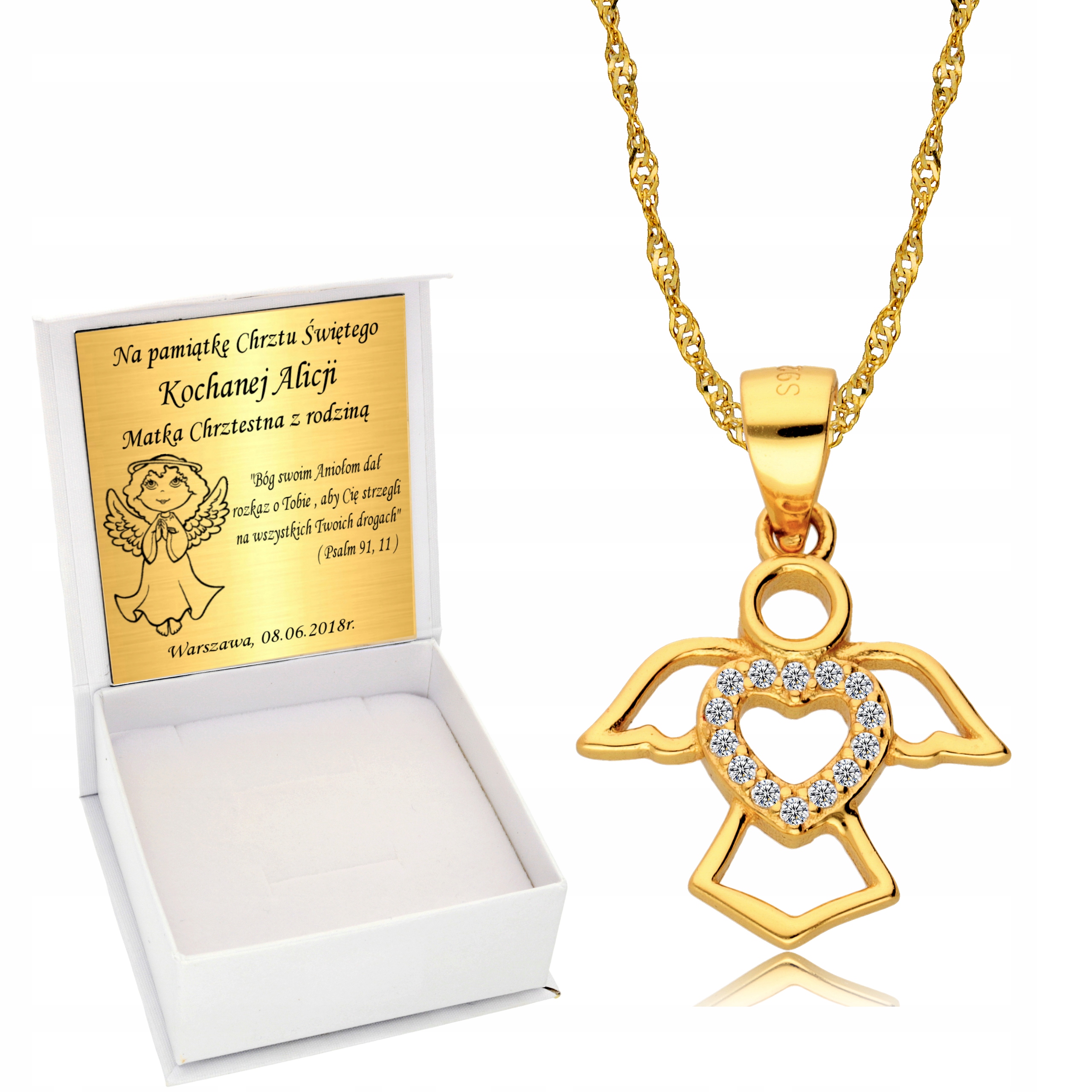 

Złoty Łańcuszek 925 Medalik Aniołek Grawer